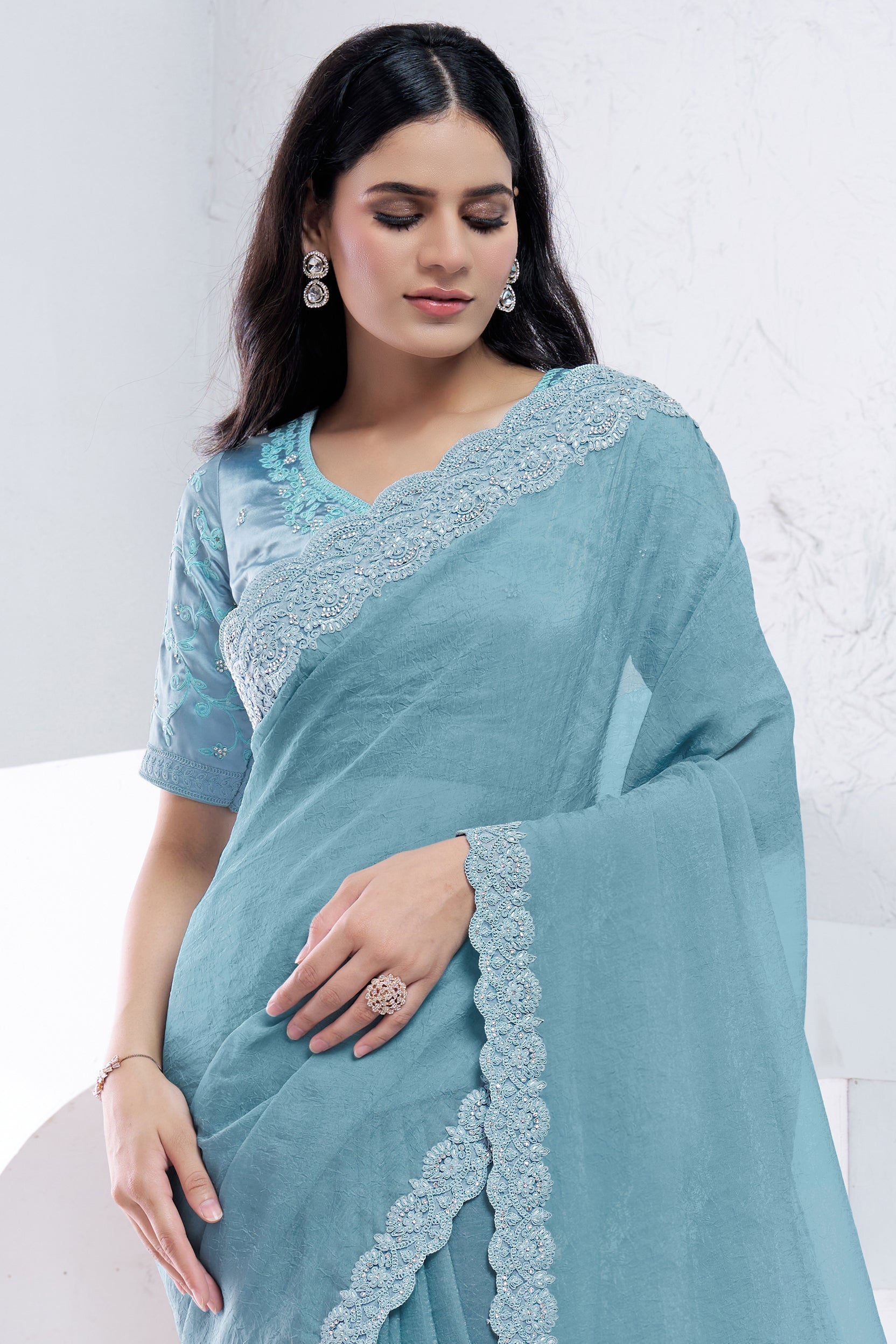 Blue Embroidered Crush Silk Saree-ZB133731_3_SareeButa.com