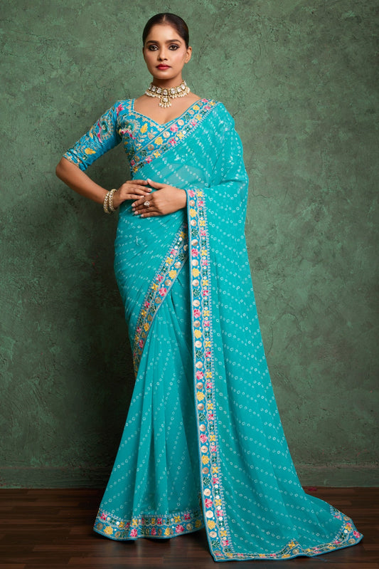 Blue Embroidered Georgette Bandhani Saree-ZB134793_1_SareeButa.com