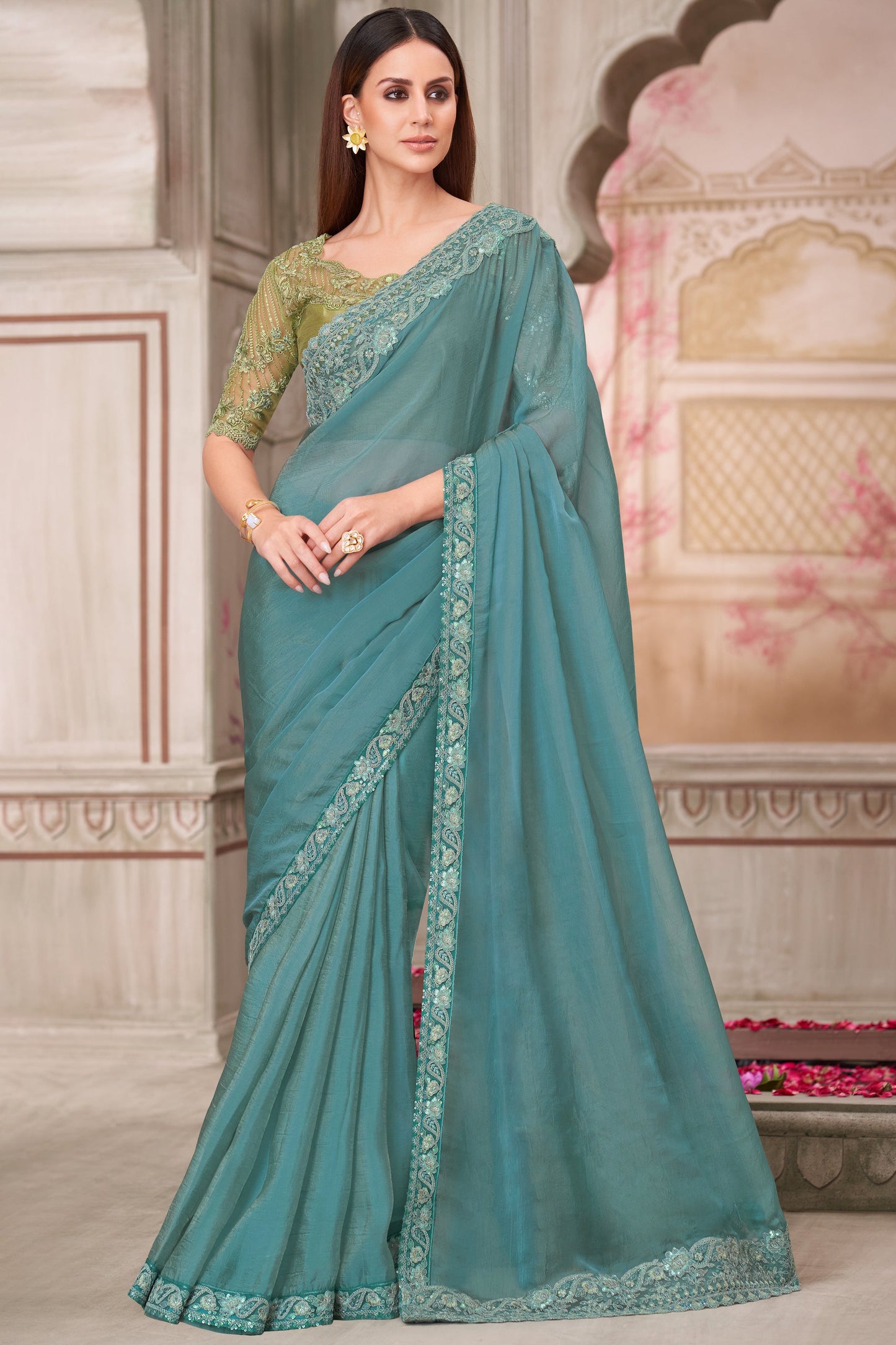 Blue Embroidered Georgette Silk Saree-ZB134557_1_SareeButa.com