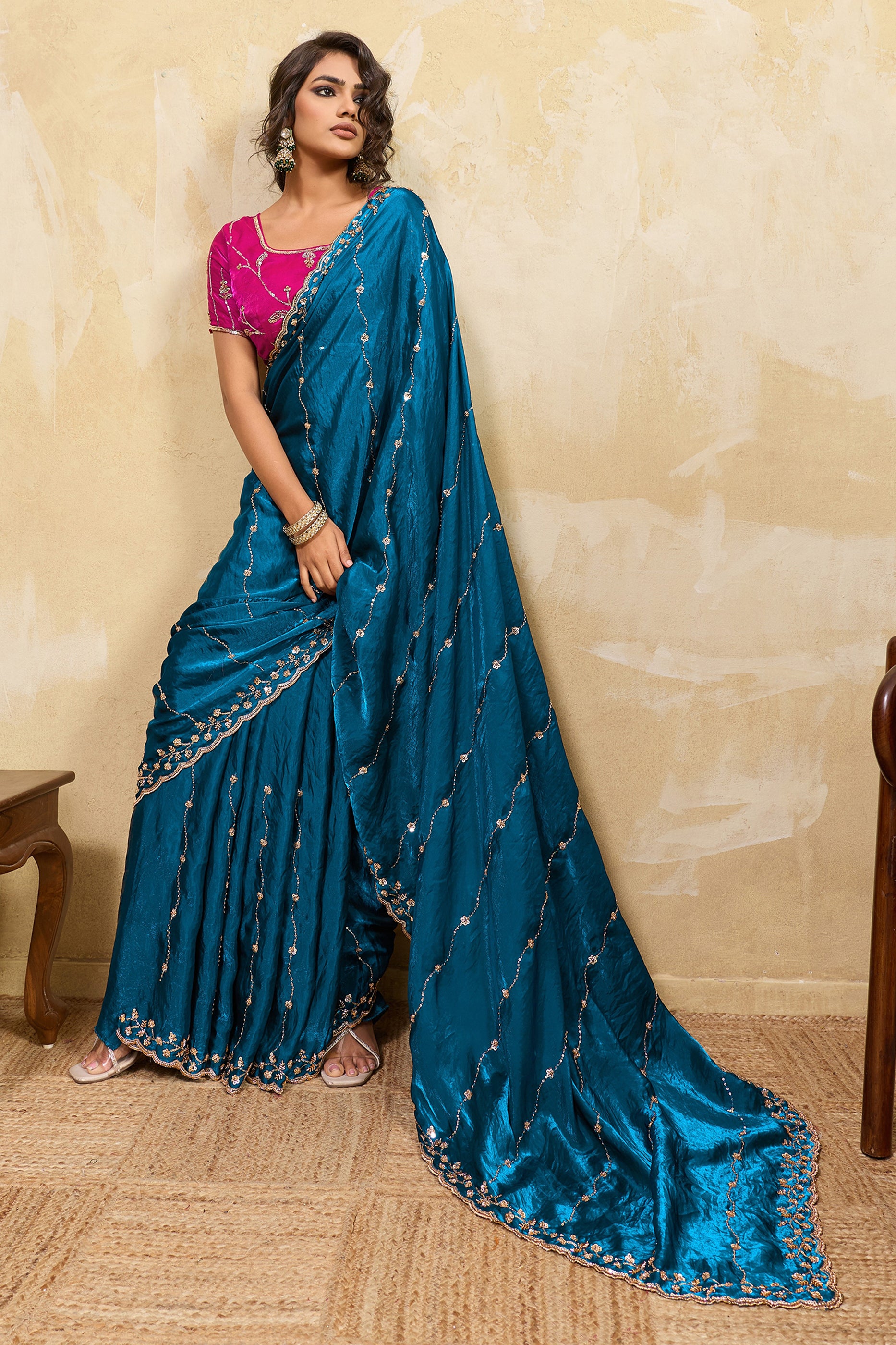 Blue Embroidered Metallic Satin Saree-SAR12532_1_SareeButa.com