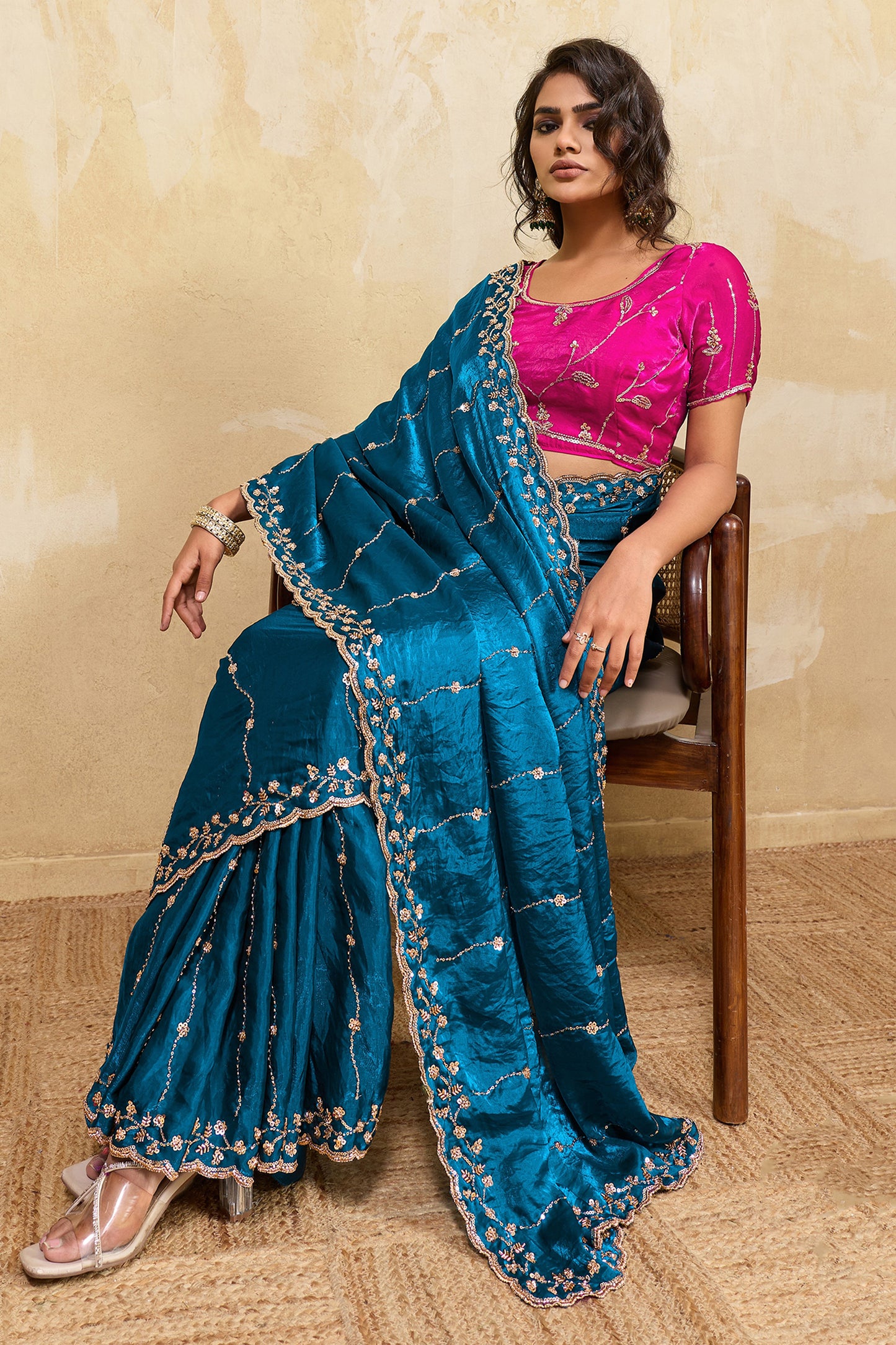 Blue Embroidered Metallic Satin Saree-SAR12532_3_SareeButa.com