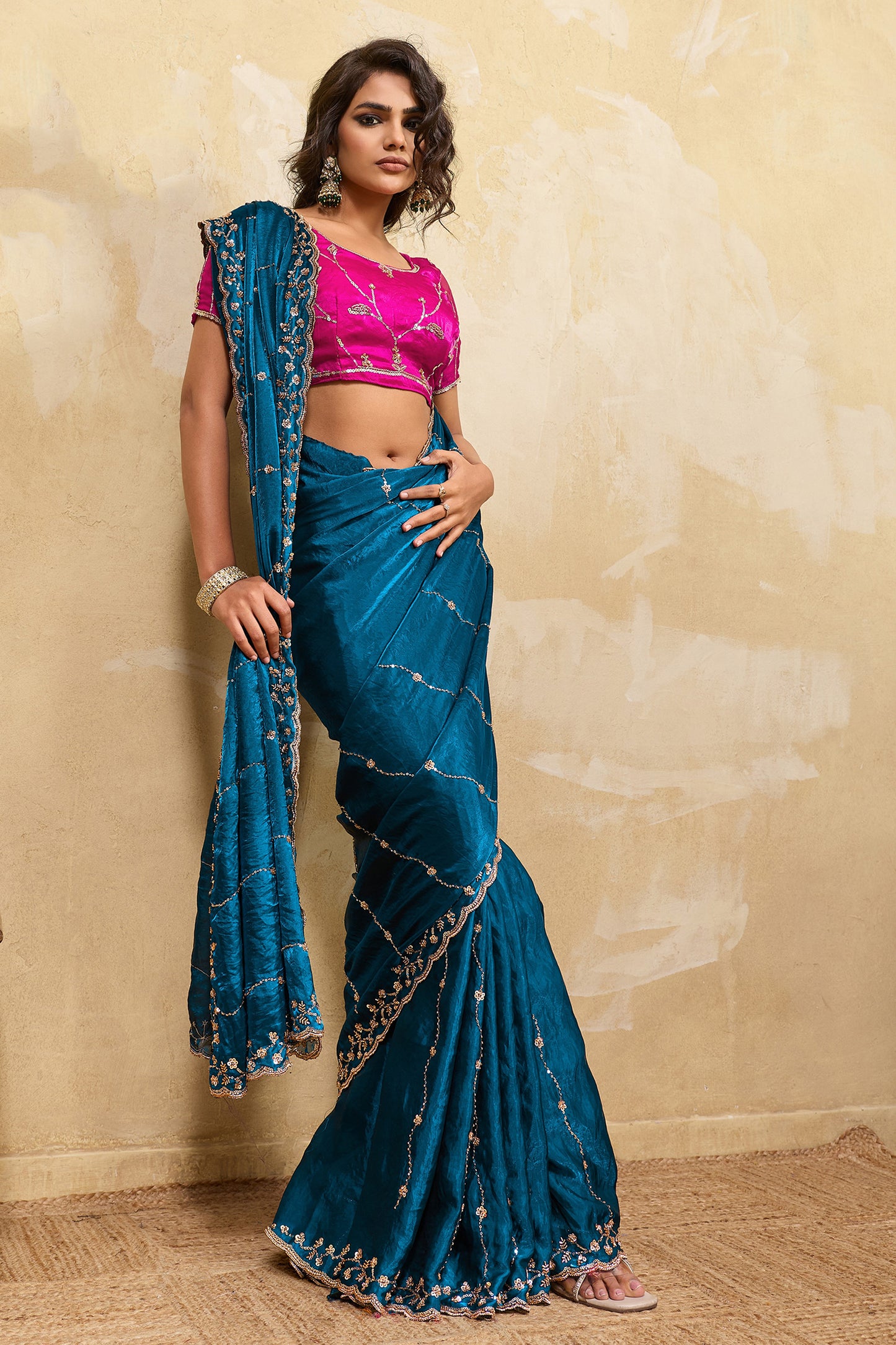 Blue Embroidered Metallic Satin Saree-SAR12532_4_SareeButa.com