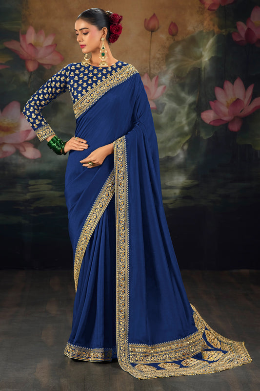 Blue Embroidered Munga Silk Saree-SAR12281_1_SareeButa.com
