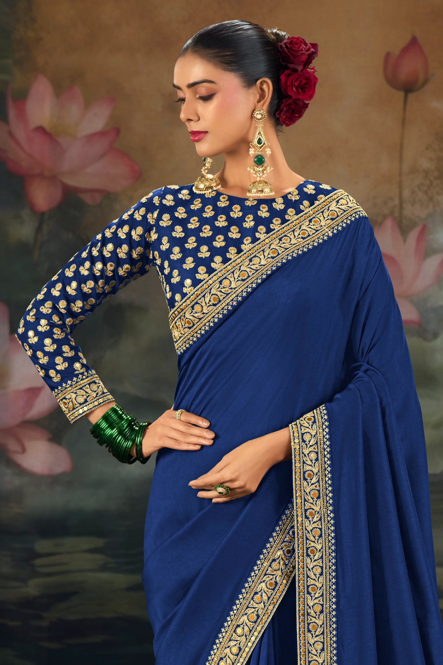 Blue Embroidered Munga Silk Saree-SAR12281_2_SareeButa.com