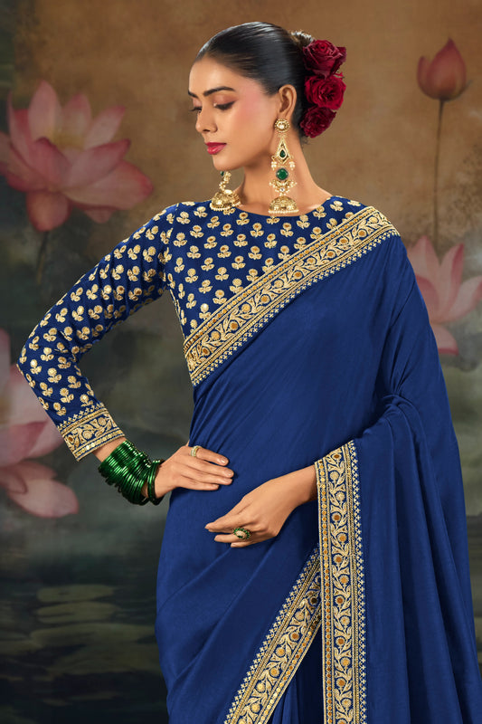 Blue Embroidered Munga Silk Saree-SAR12281_2_SareeButa.com