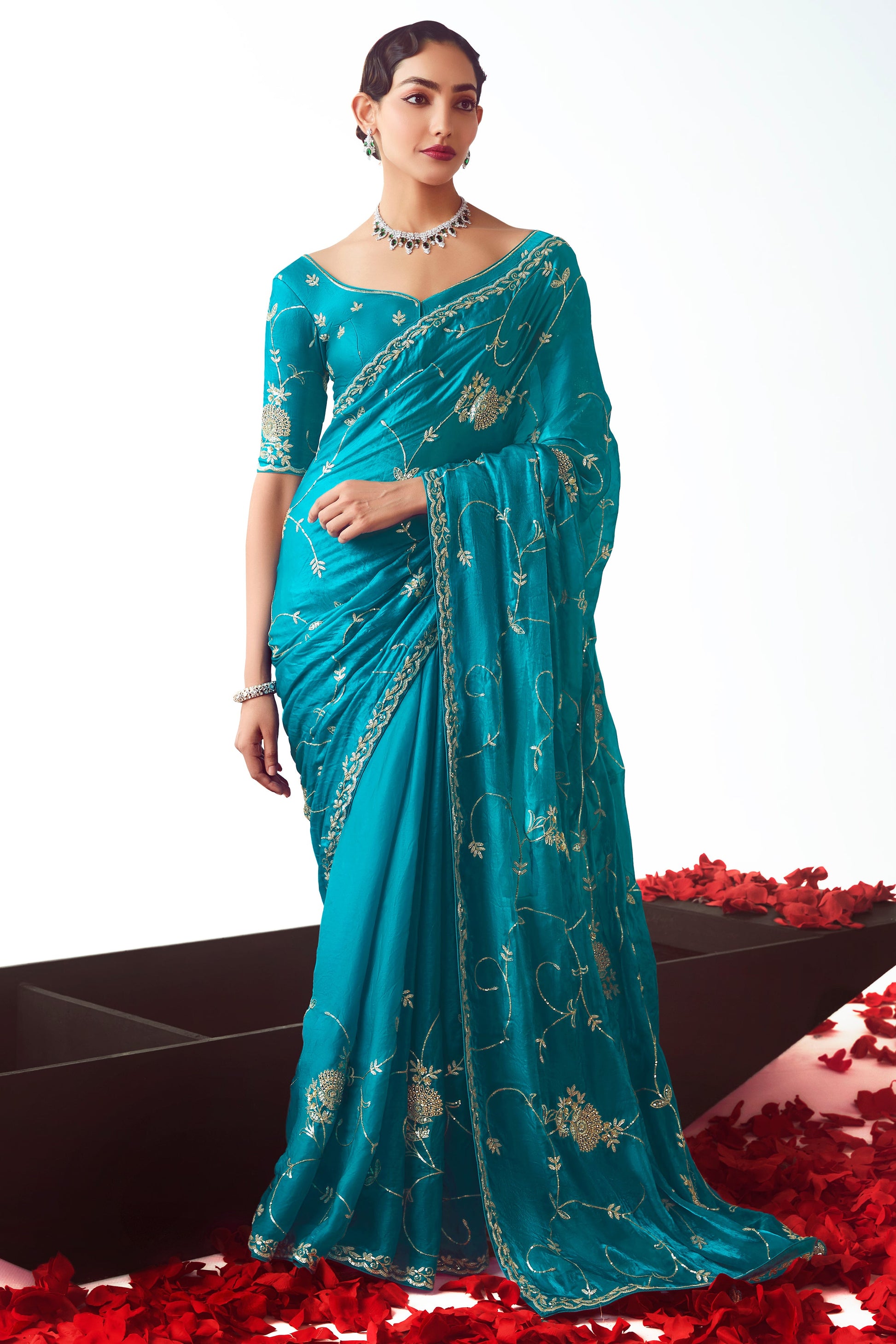 Blue Embroidered Organza Saree-ZB134776_1_SareeButa.com