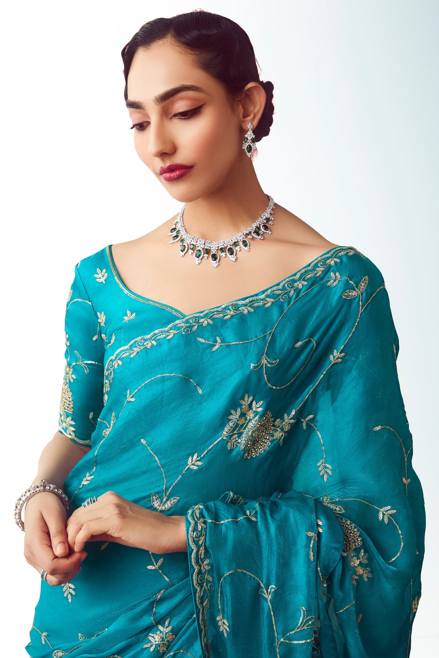 Blue Embroidered Organza Saree-ZB134776_2_SareeButa.com