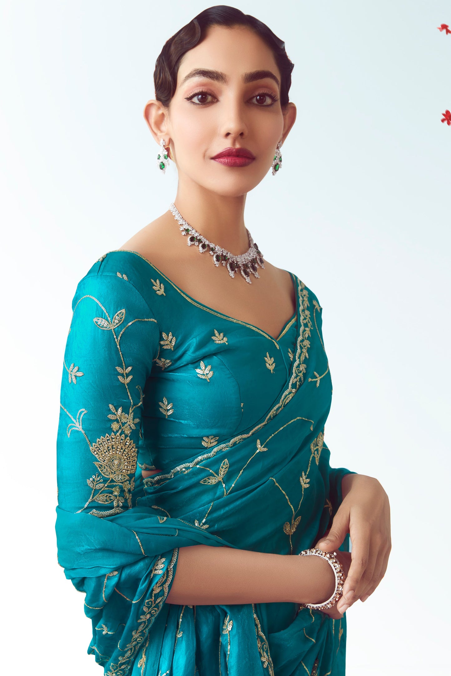 Blue Embroidered Organza Saree-ZB134776_4_SareeButa.com