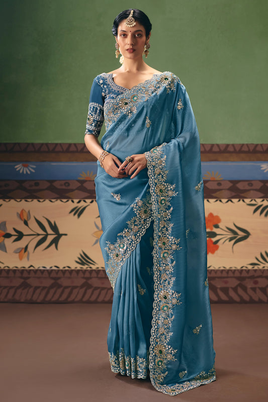 Blue Embroidered Organza Silk Saree-SAR12258_1_SareeButa.com