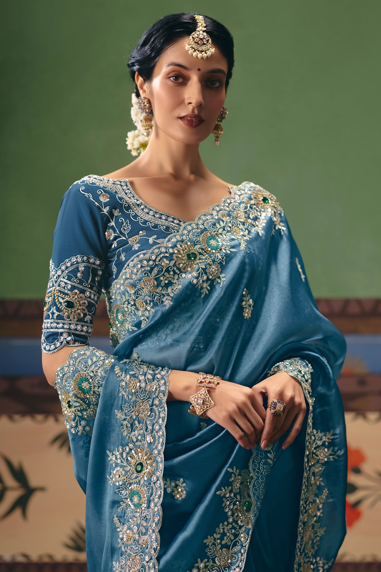 Blue Embroidered Organza Silk Saree-SAR12258_3_SareeButa.com