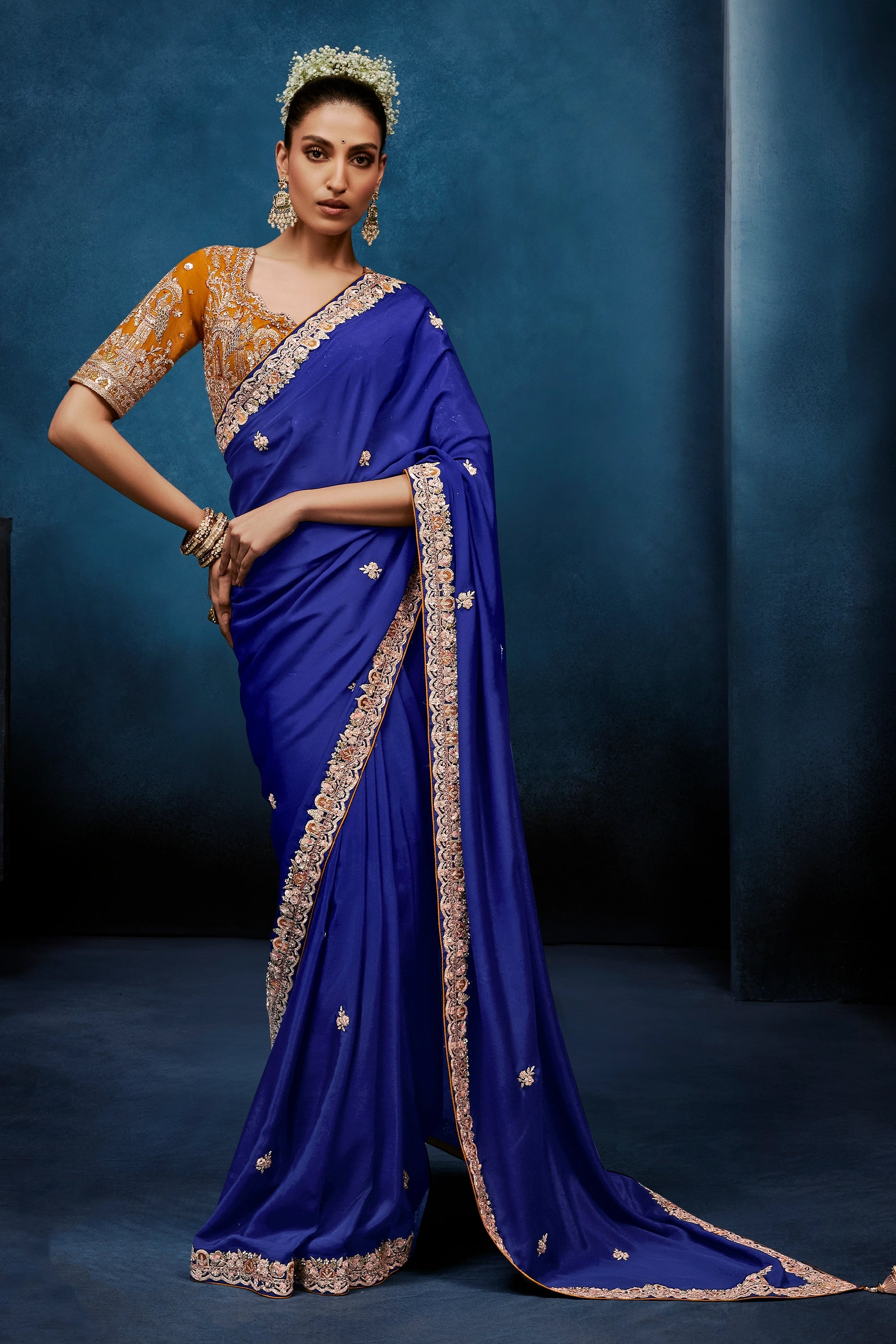Blue Embroidered Organza Silk Saree-SAR12597_1_SareeButa.com