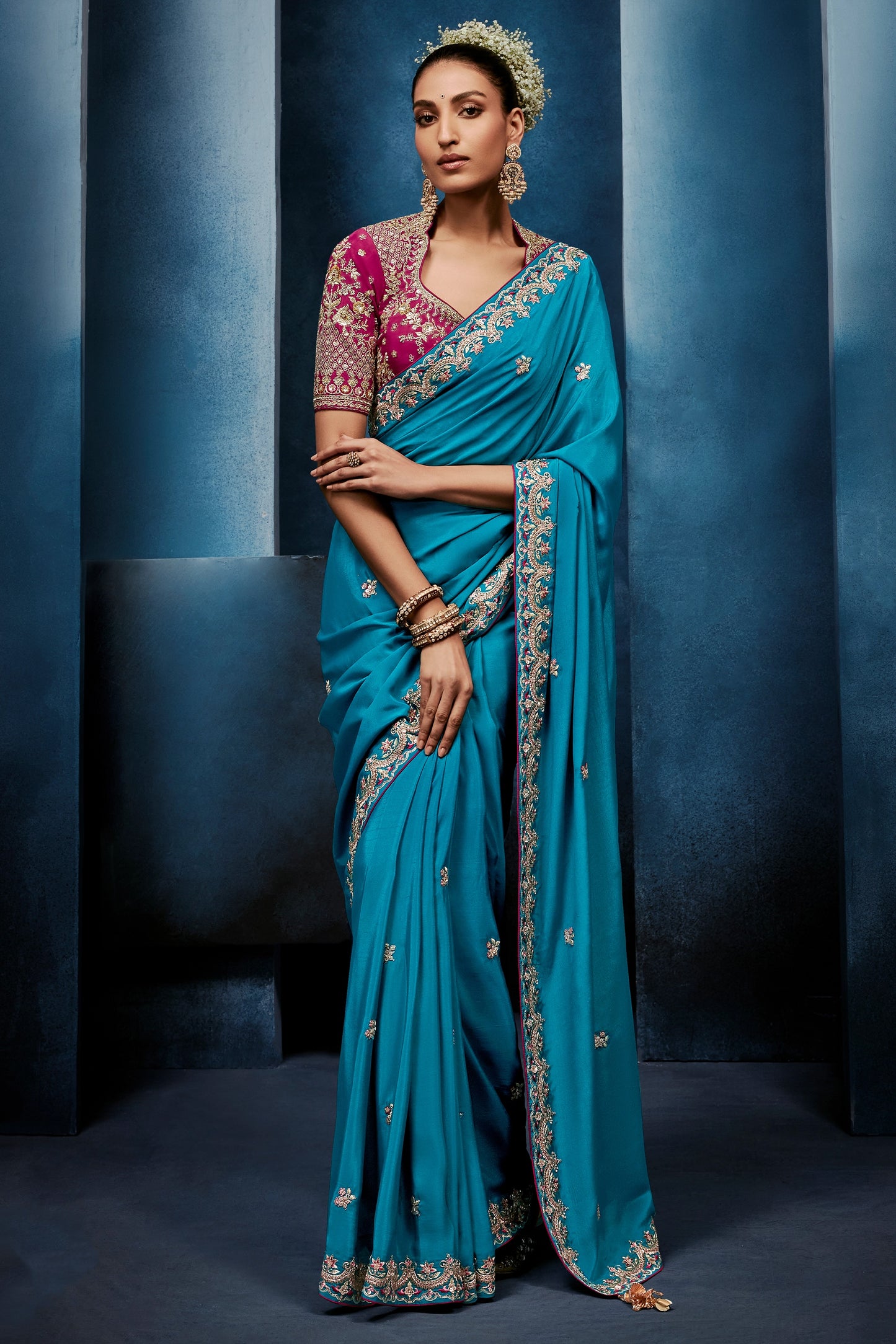 Blue Embroidered Organza Silk Saree-SAR12601_1_SareeButa.com