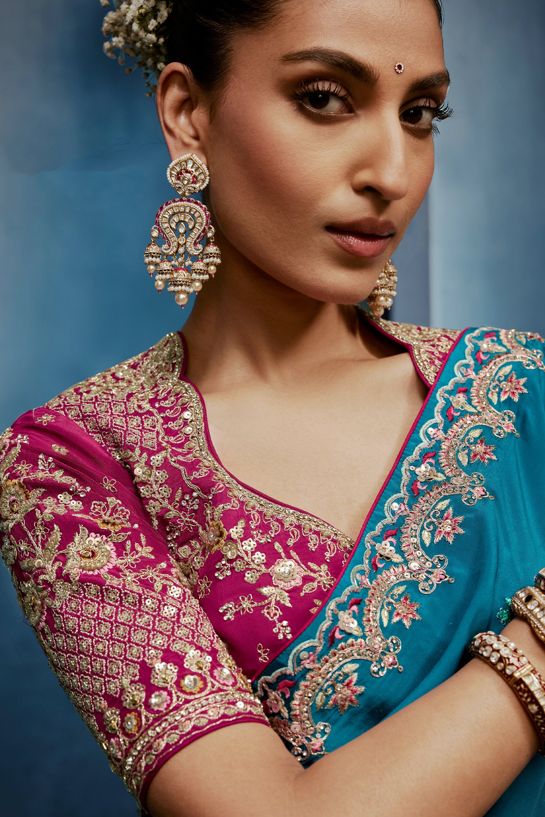 Blue Embroidered Organza Silk Saree-SAR12601_2_SareeButa.com