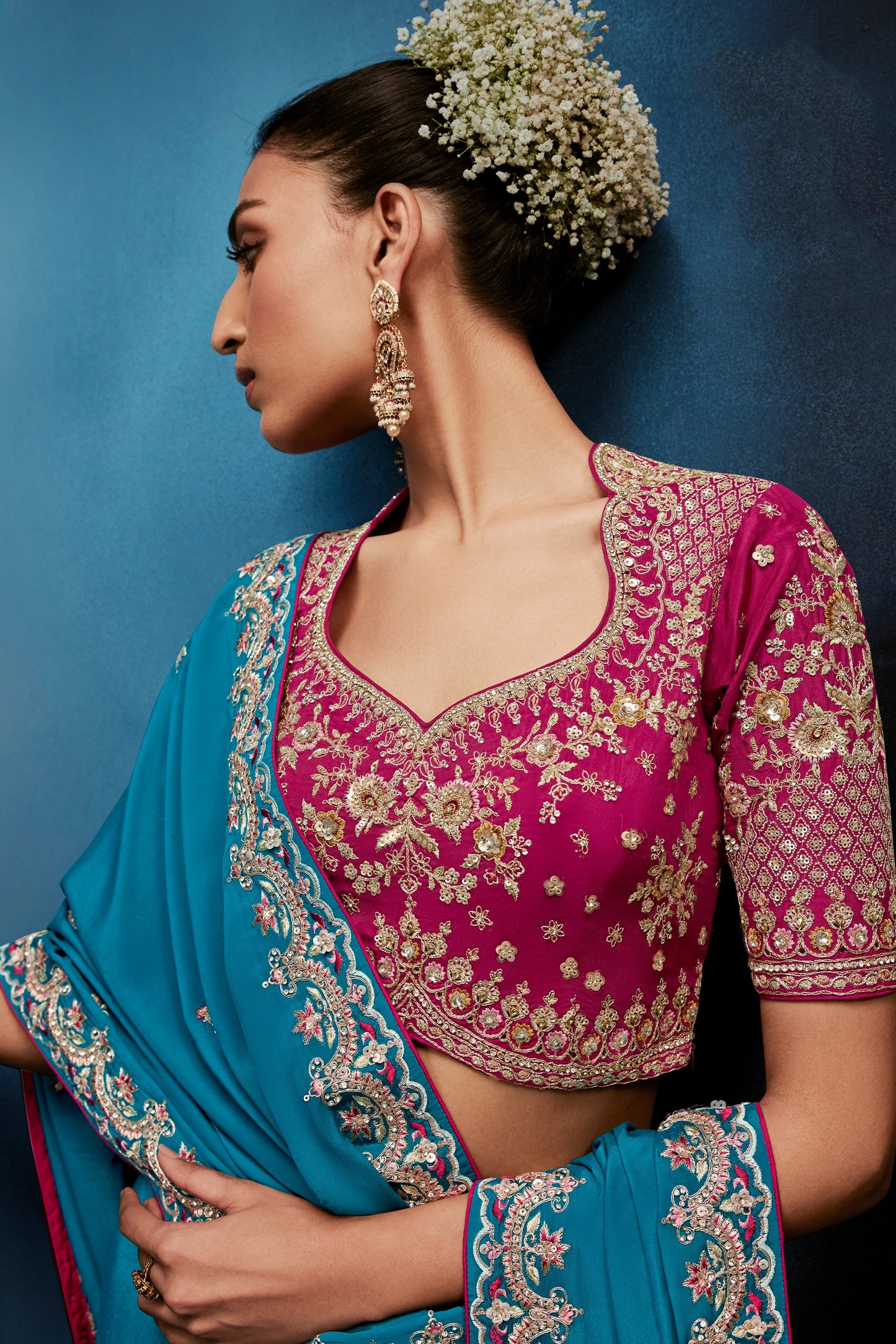 Blue Embroidered Organza Silk Saree-SAR12601_3_SareeButa.com
