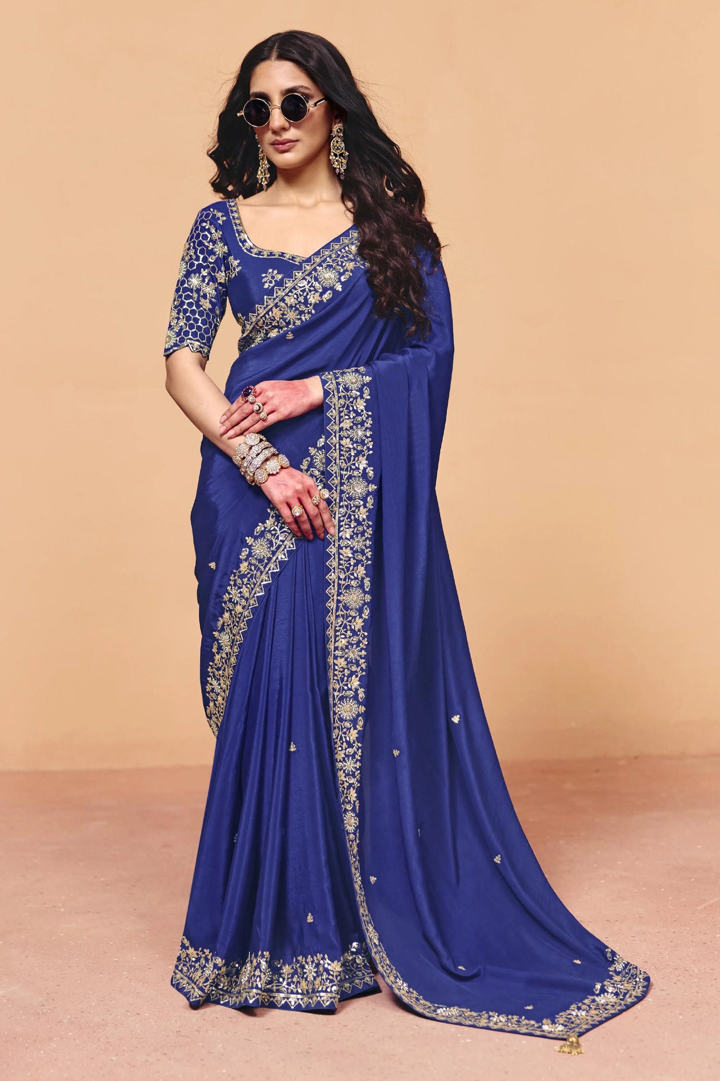 Blue Embroidered Satin Saree-SAR12265_1_SareeButa.com