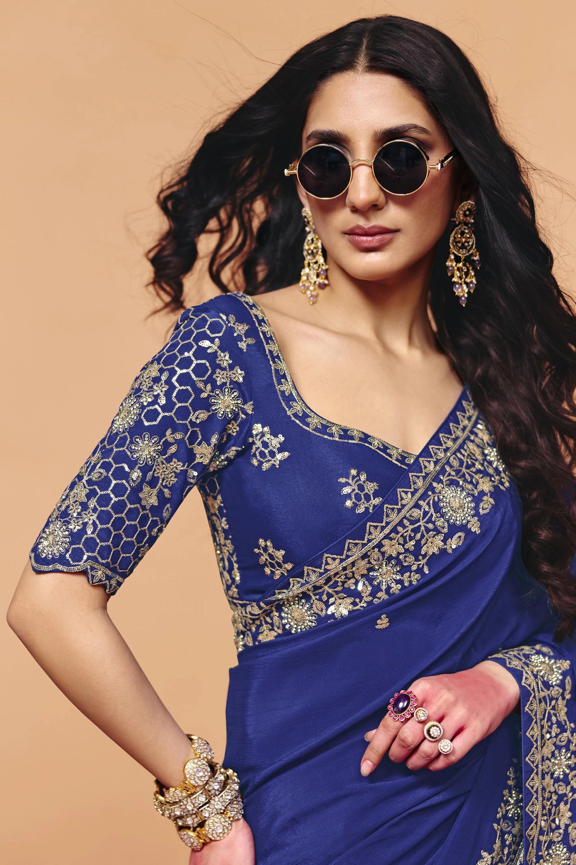 Blue Embroidered Satin Saree-SAR12265_2_SareeButa.com