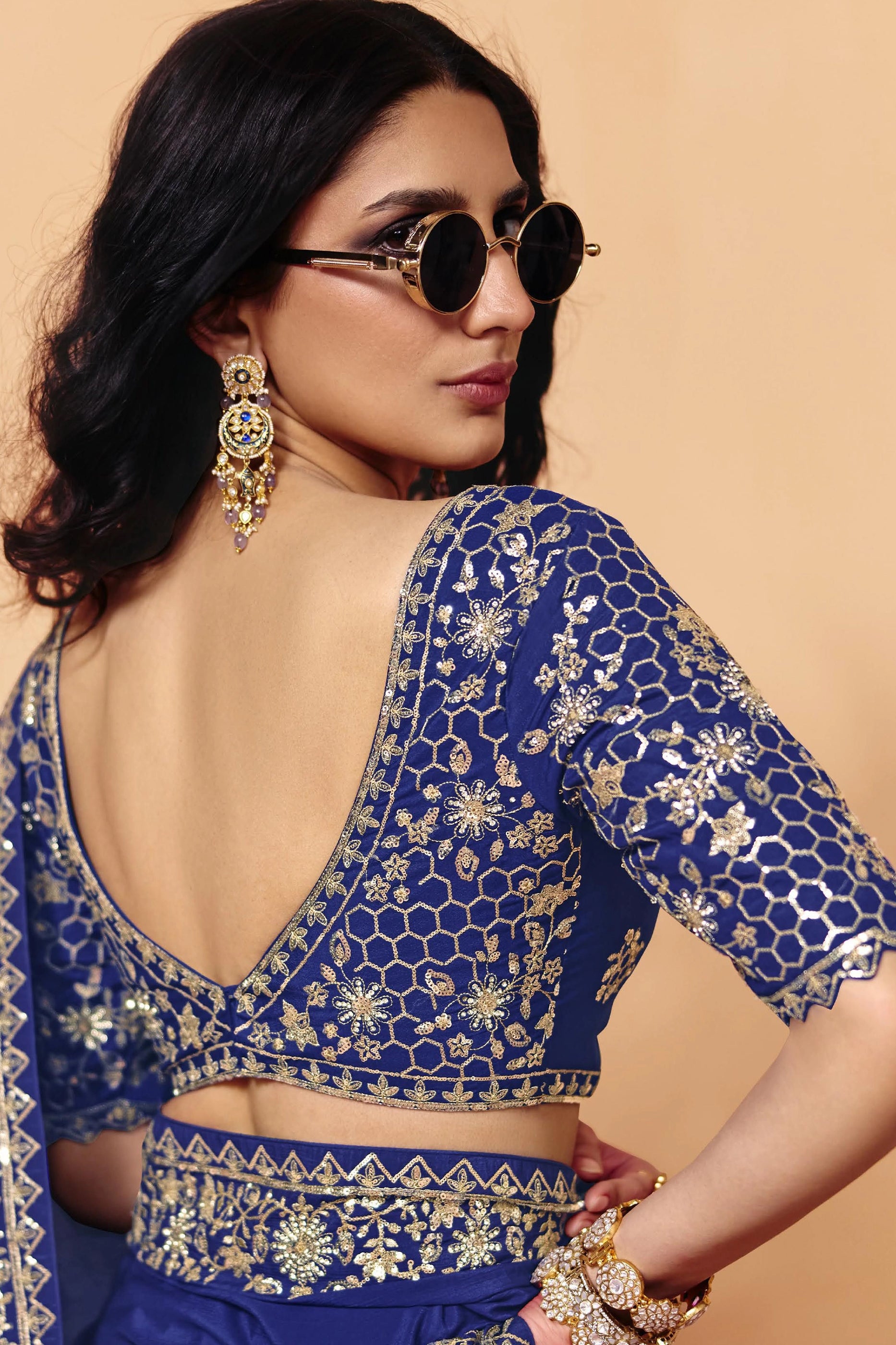 Blue Embroidered Satin Saree-SAR12265_3_SareeButa.com