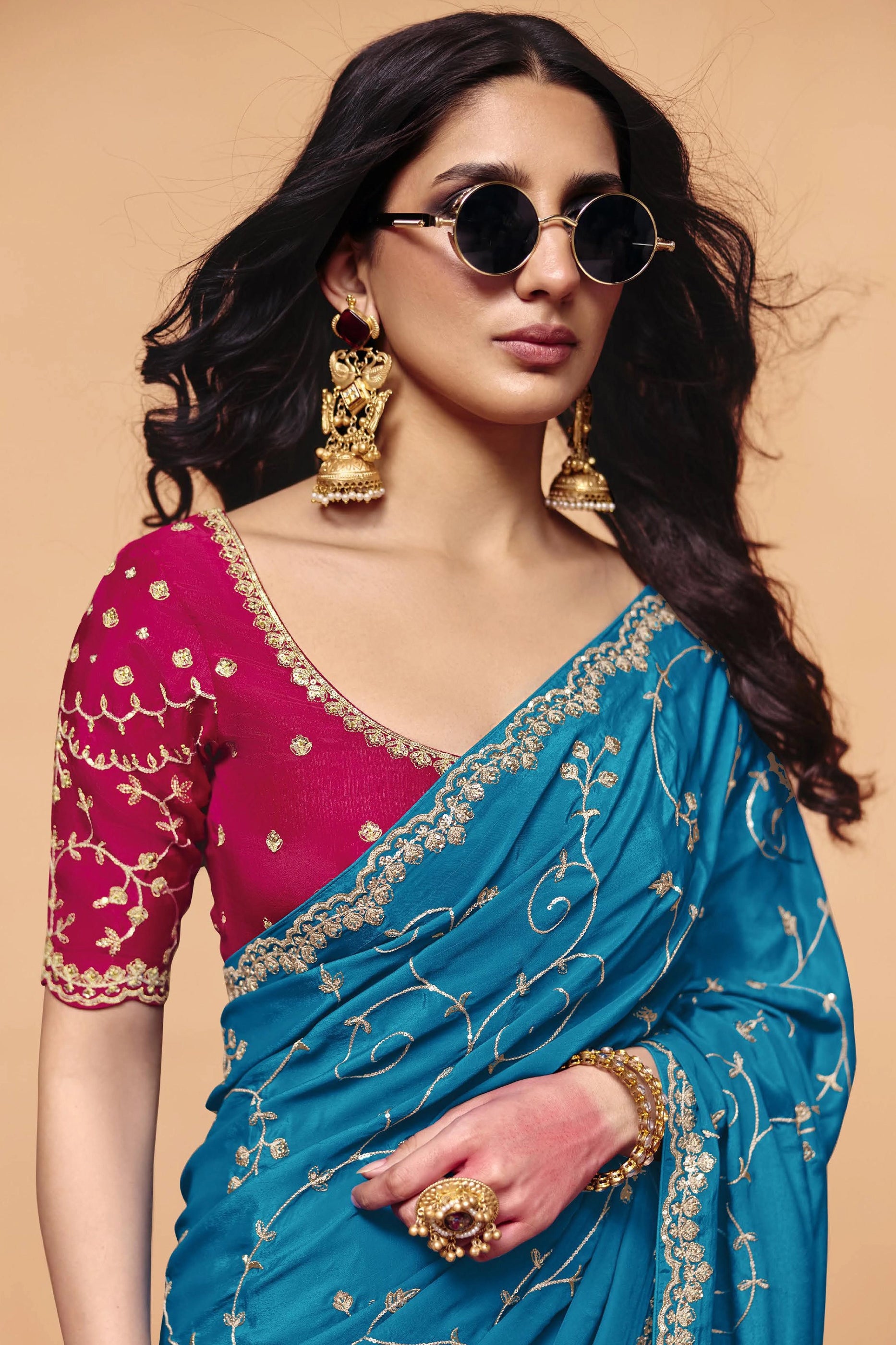 Blue Embroidered Satin Silk Saree-SAR12273_2_SareeButa.com