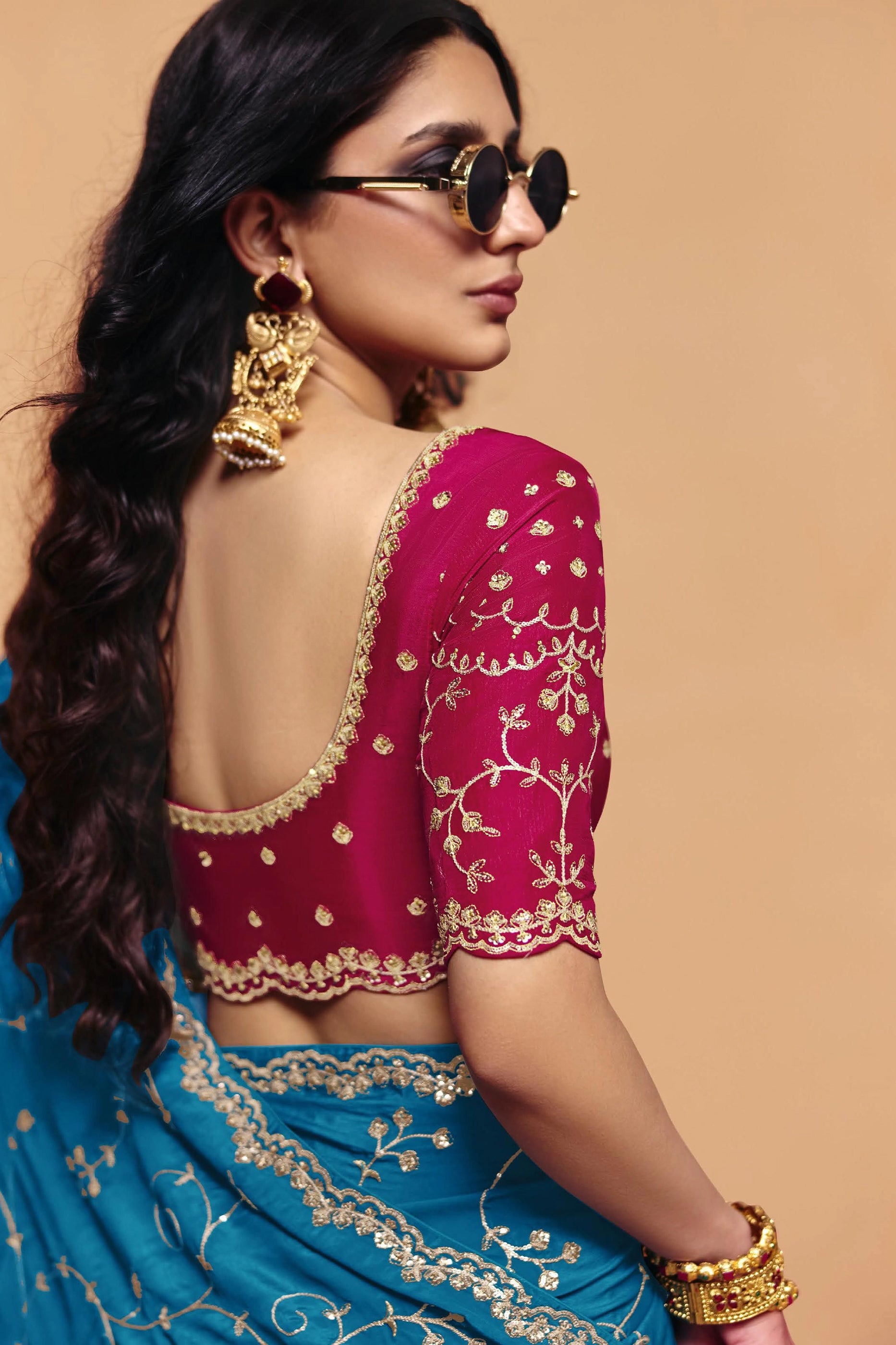 Blue Embroidered Satin Silk Saree-SAR12273_3_SareeButa.com
