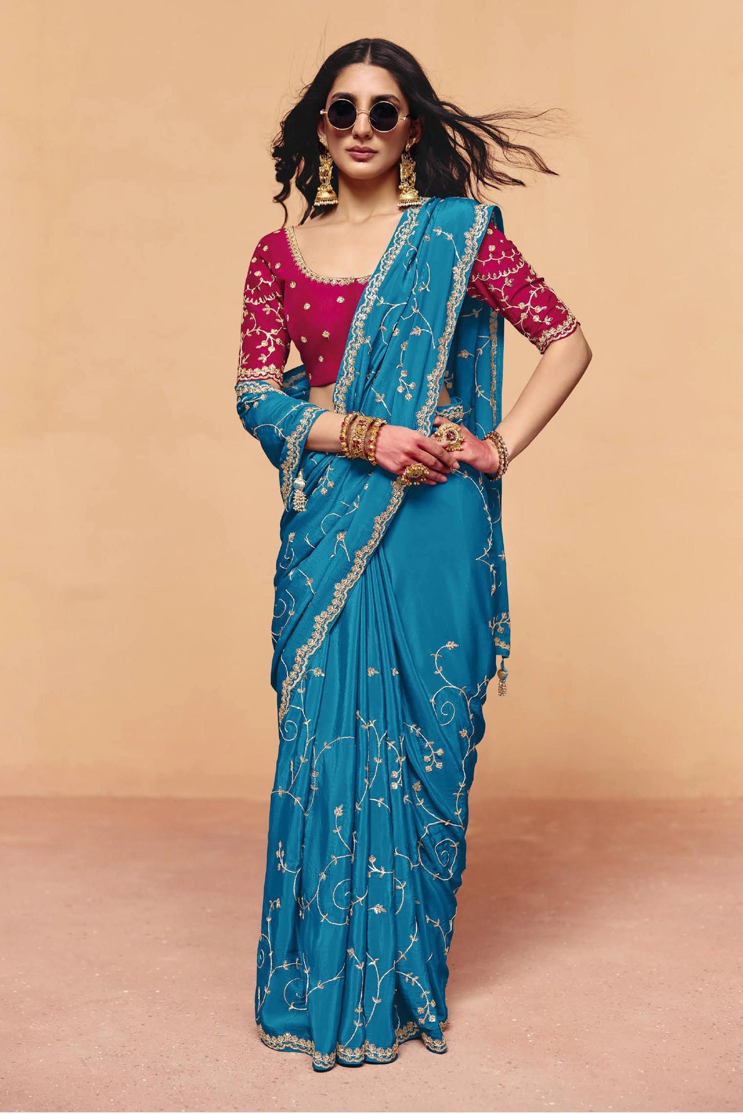 Blue Embroidered Satin Silk Saree-SAR12273_4_SareeButa.com