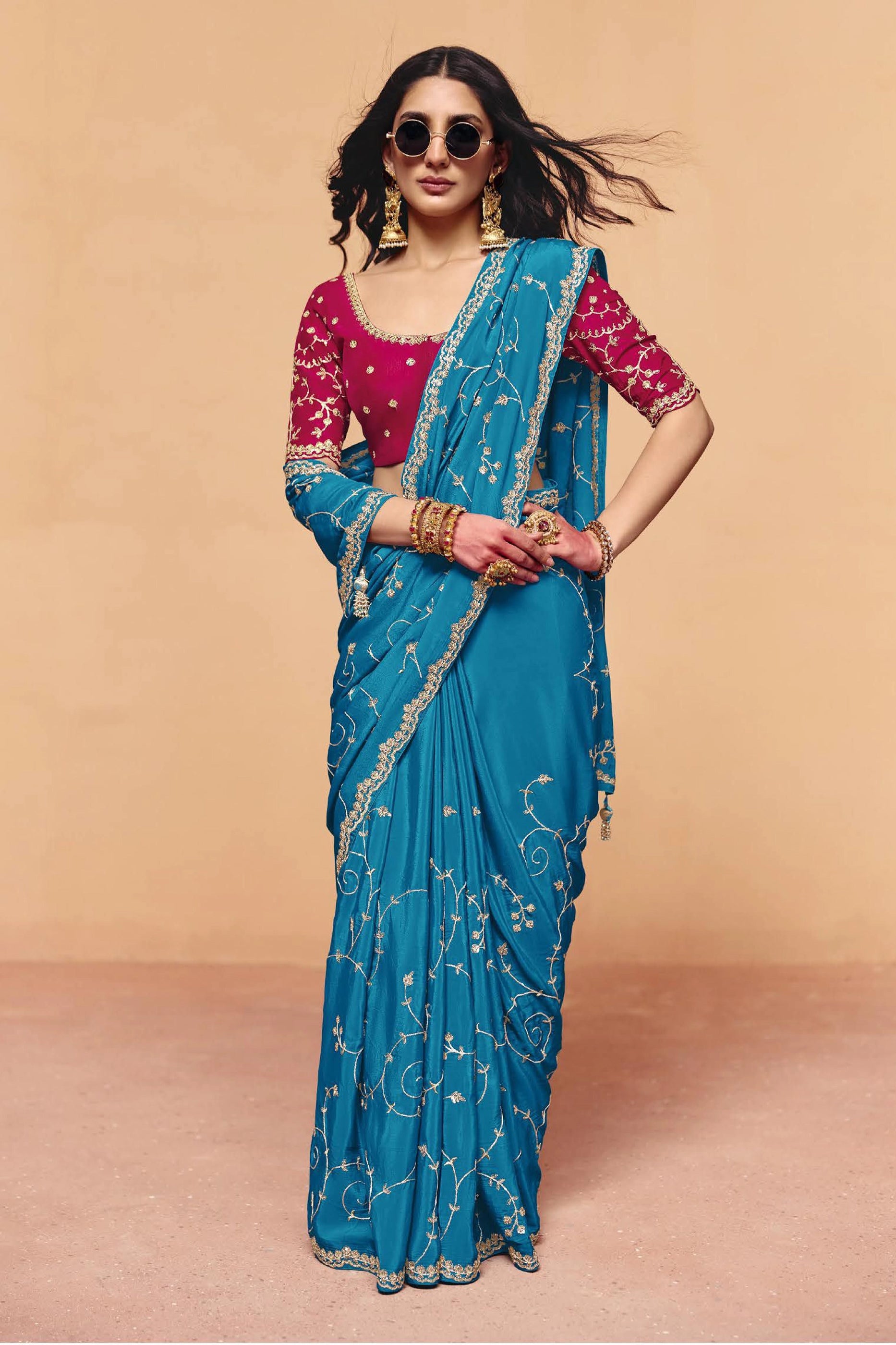 Blue Embroidered Satin Silk Saree-SAR12273_4_SareeButa.com