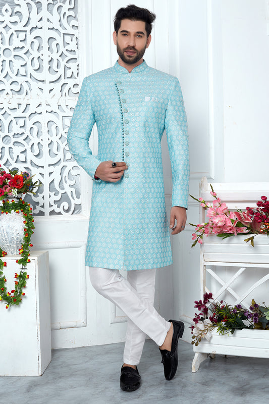 Blue Embroidered Silk Kurta Pajama-SAR11427_1_SareeButa.com