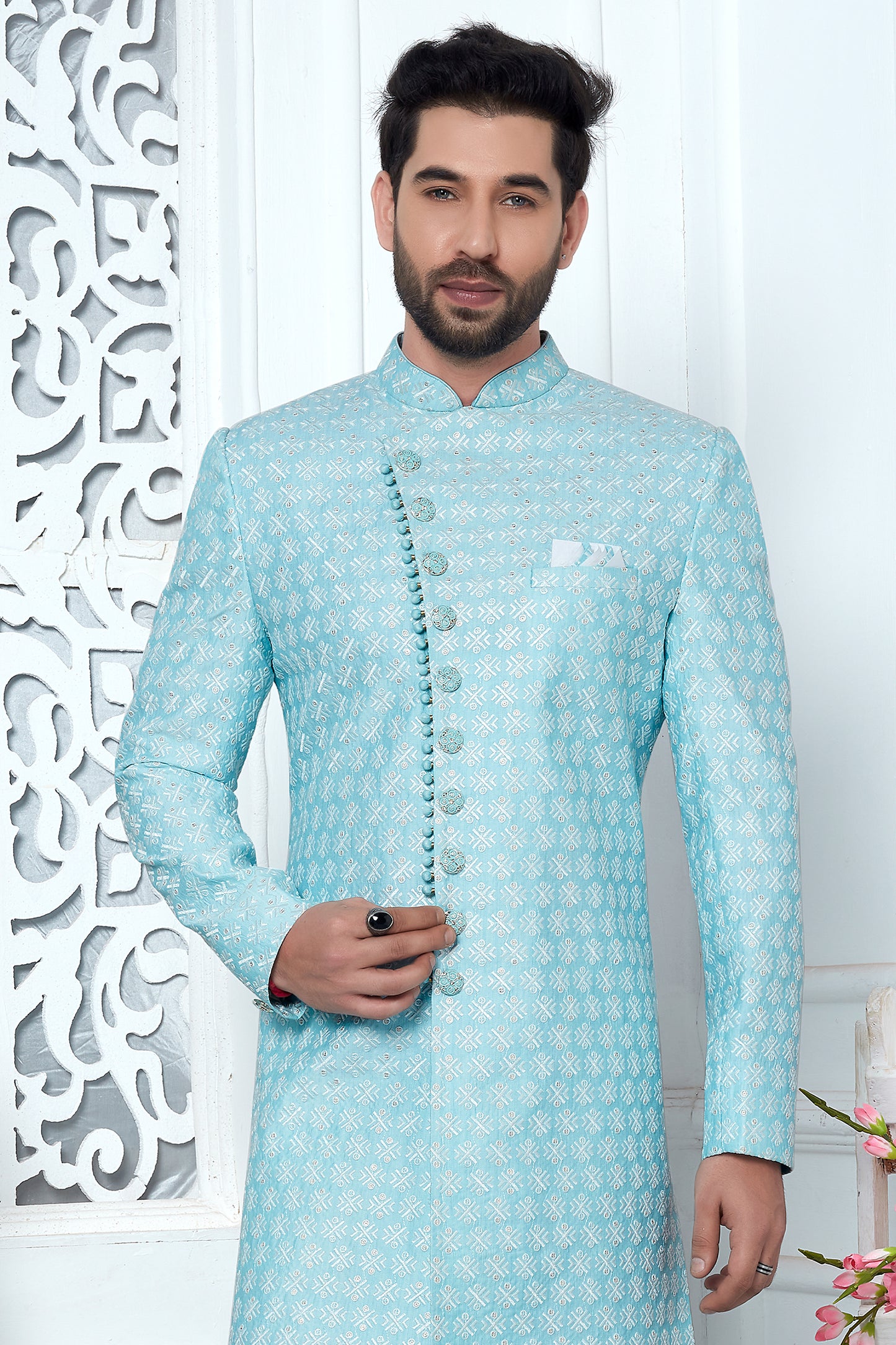 Blue Embroidered Silk Kurta Pajama-SAR11427_4_SareeButa.com