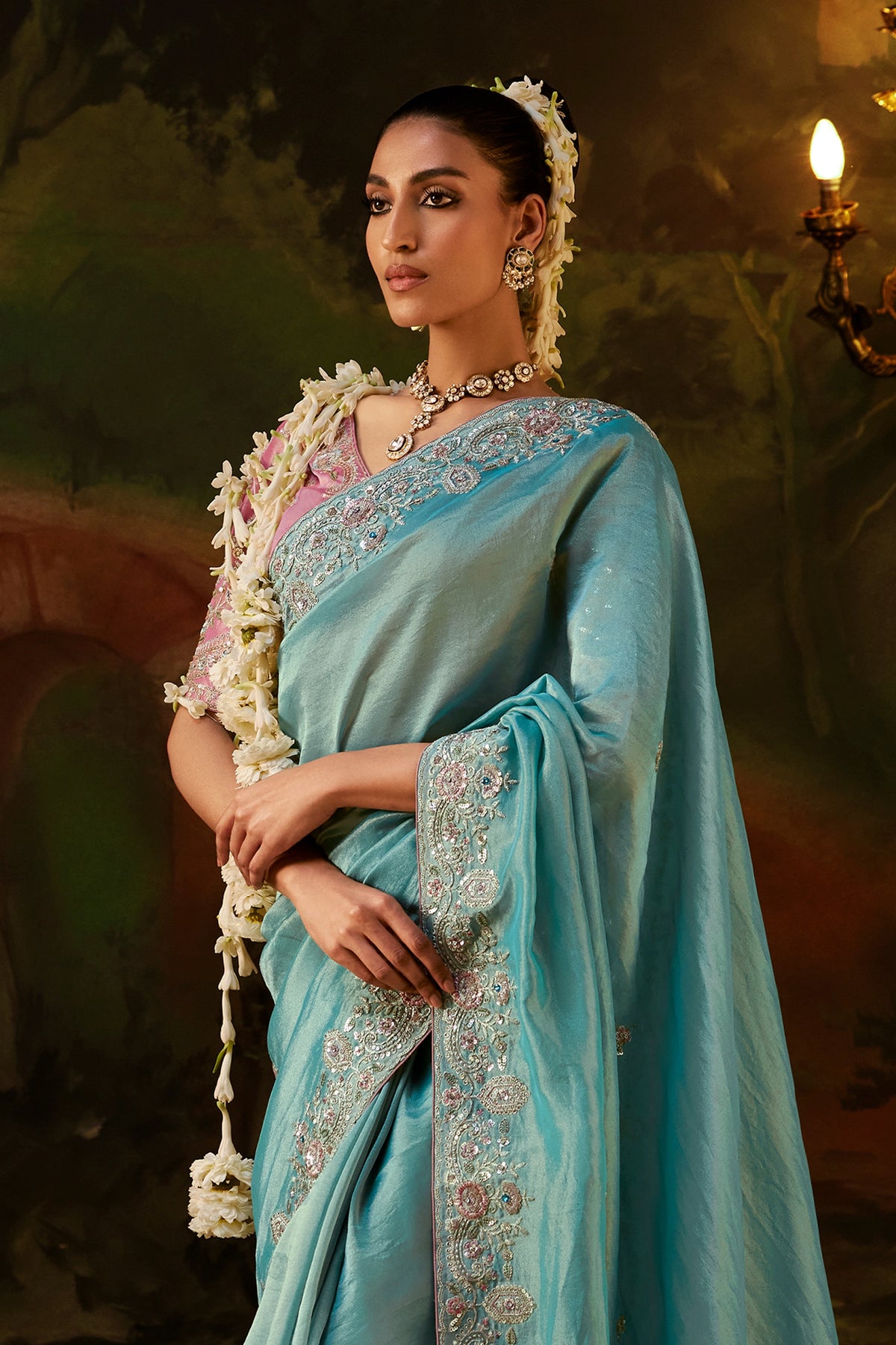 Blue Embroidered Viscose Tissue Saree-SAR13250_3_SareeButa.com