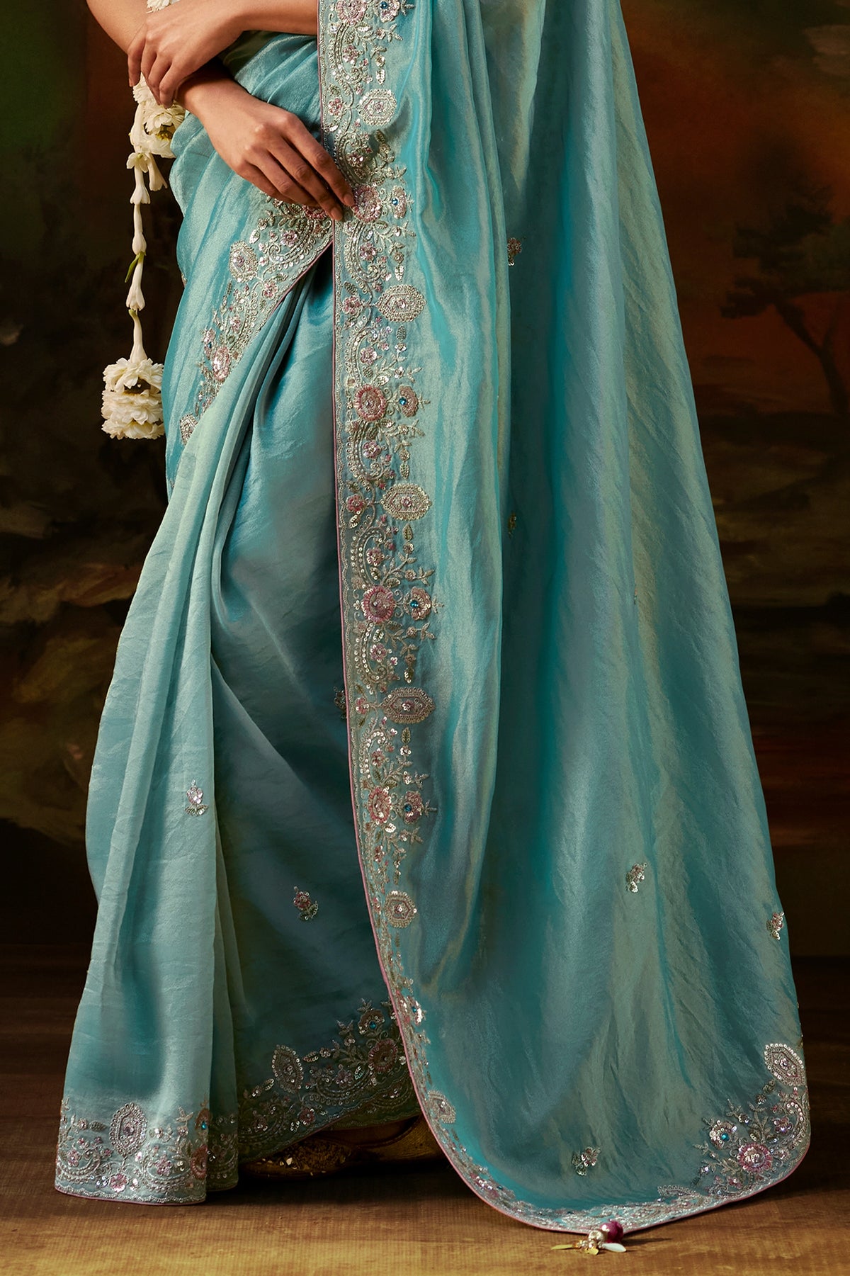 Blue Embroidered Viscose Tissue Saree-SAR13250_4_SareeButa.com