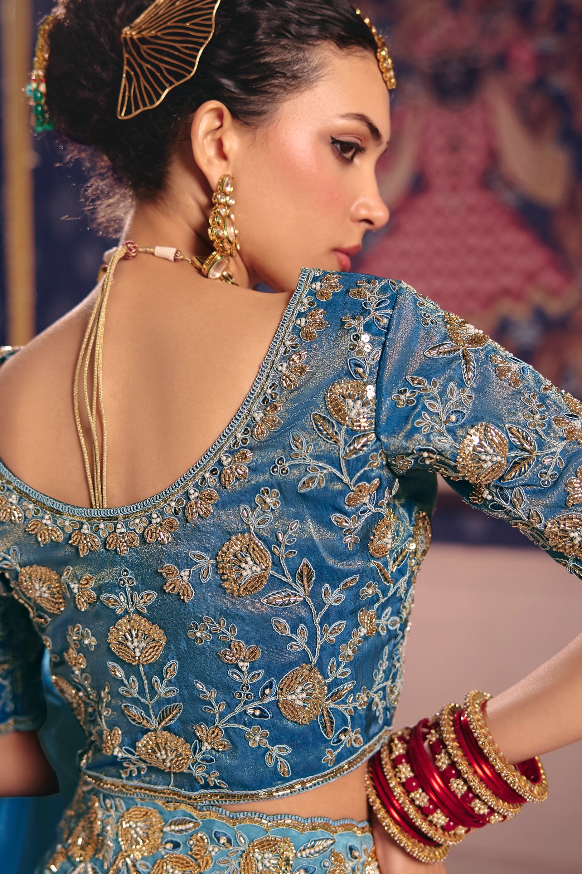 Blue Embroidered Viscose Zari Tissue Saree-SAR12593_3_SareeButa.com