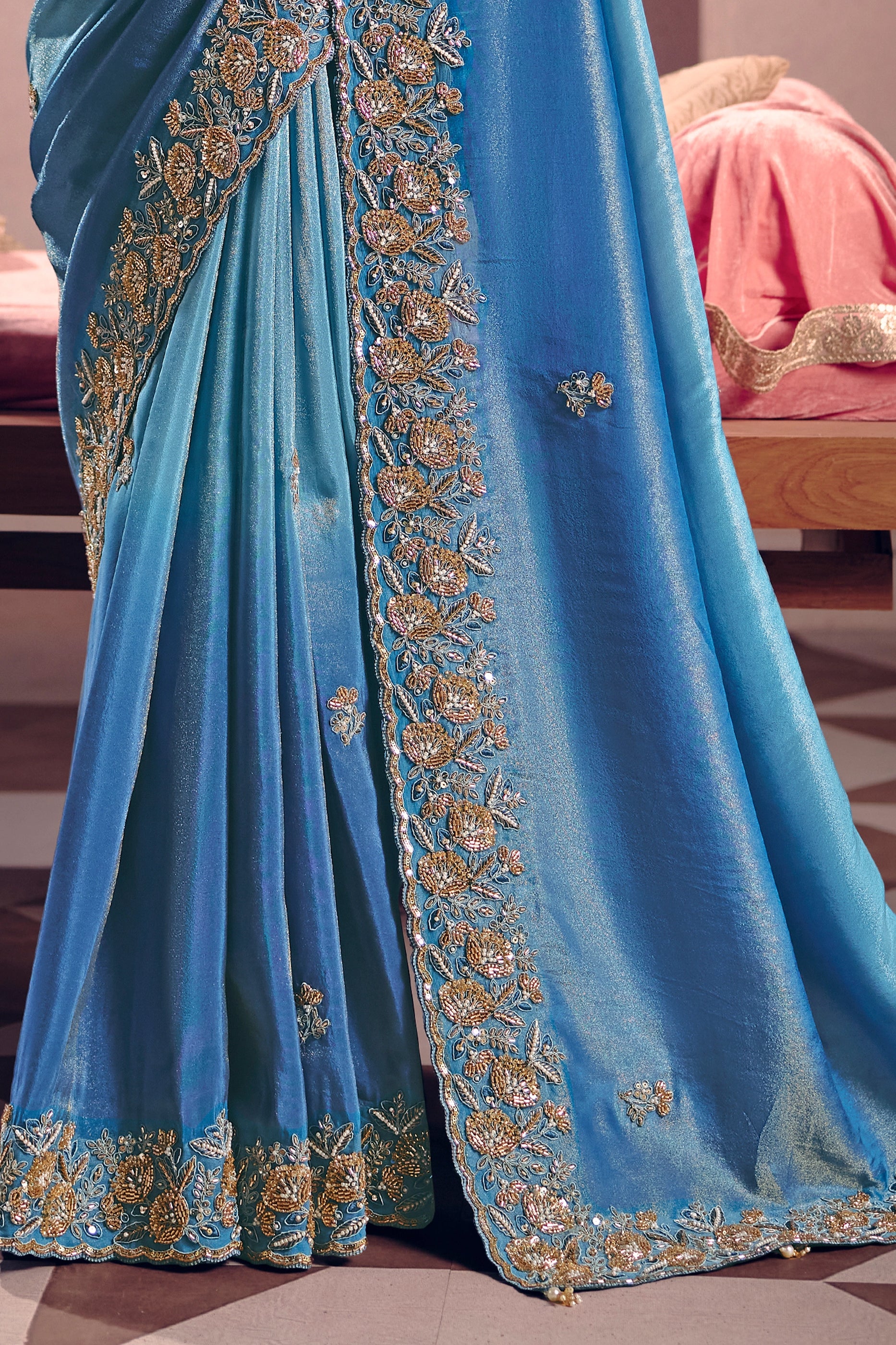 Blue Embroidered Viscose Zari Tissue Saree-SAR12593_5_SareeButa.com