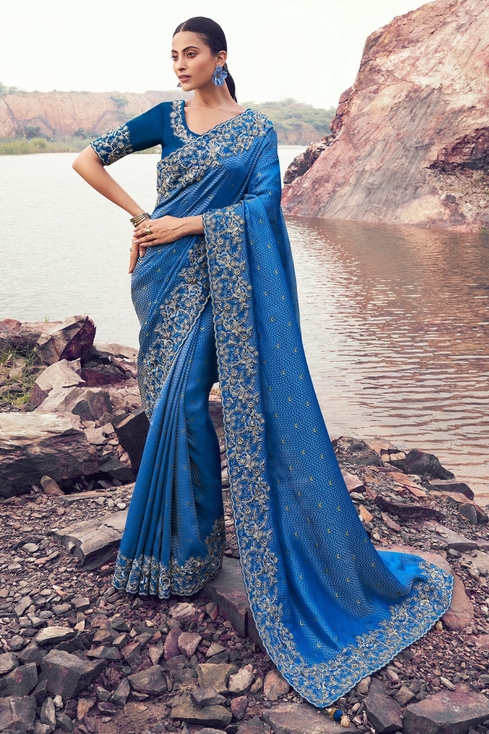 Blue Embroidered Woven Satin Silk Saree-SAR11004_1_SareeButa.com