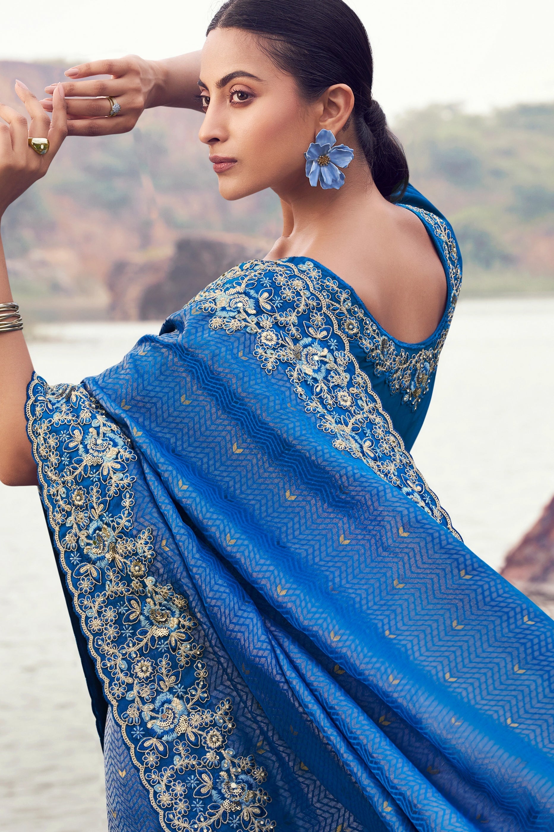 Blue Embroidered Woven Satin Silk Saree-SAR11004_3_SareeButa.com