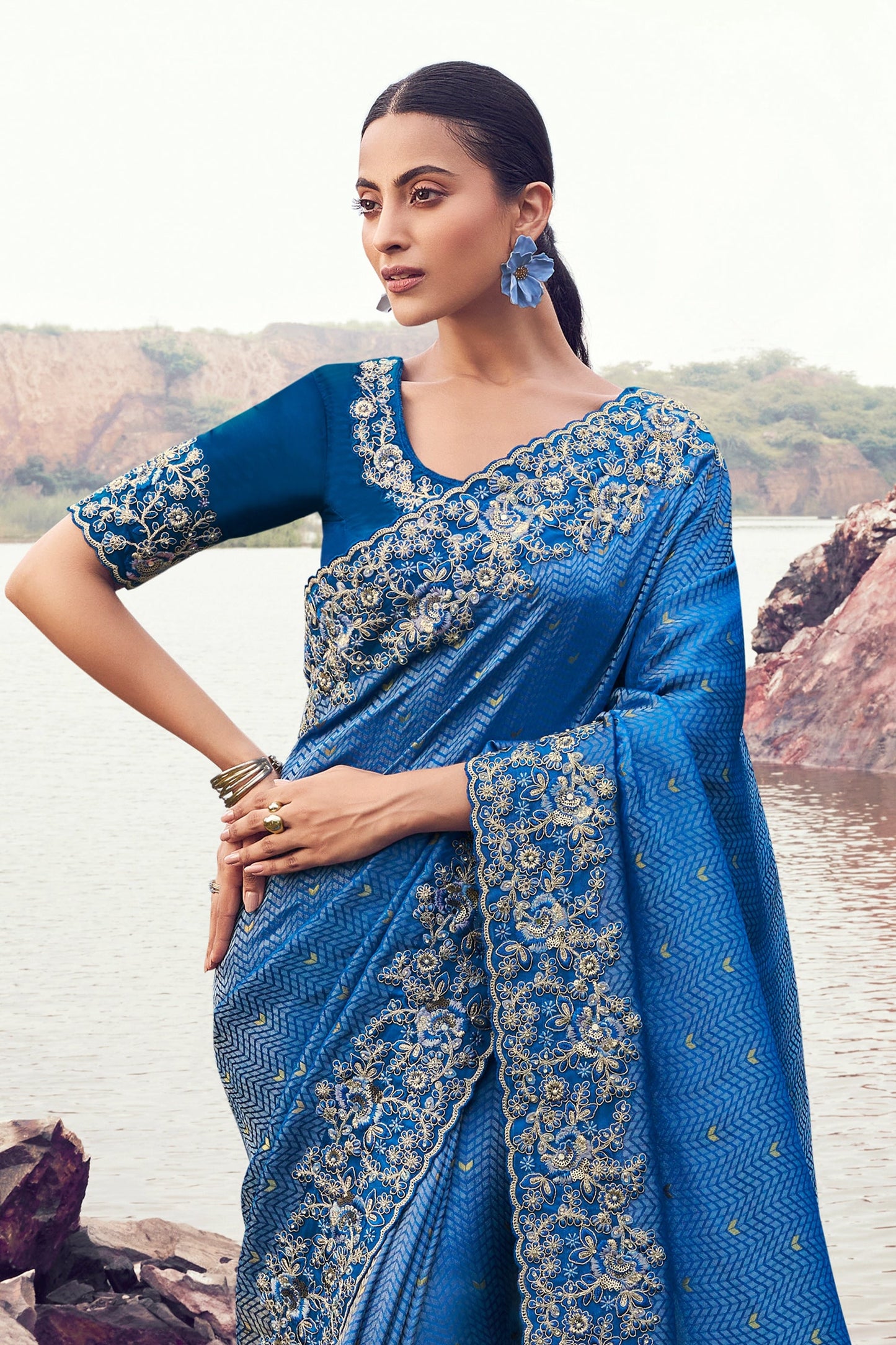 Blue Embroidered Woven Satin Silk Saree-SAR11004_4_SareeButa.com