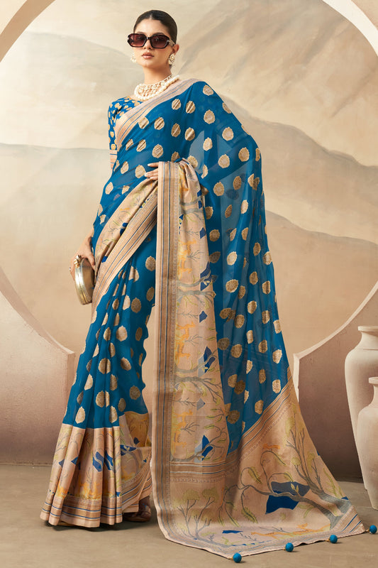 Blue Georgette Paithani Saree-ZB133749_1_SareeButa.com