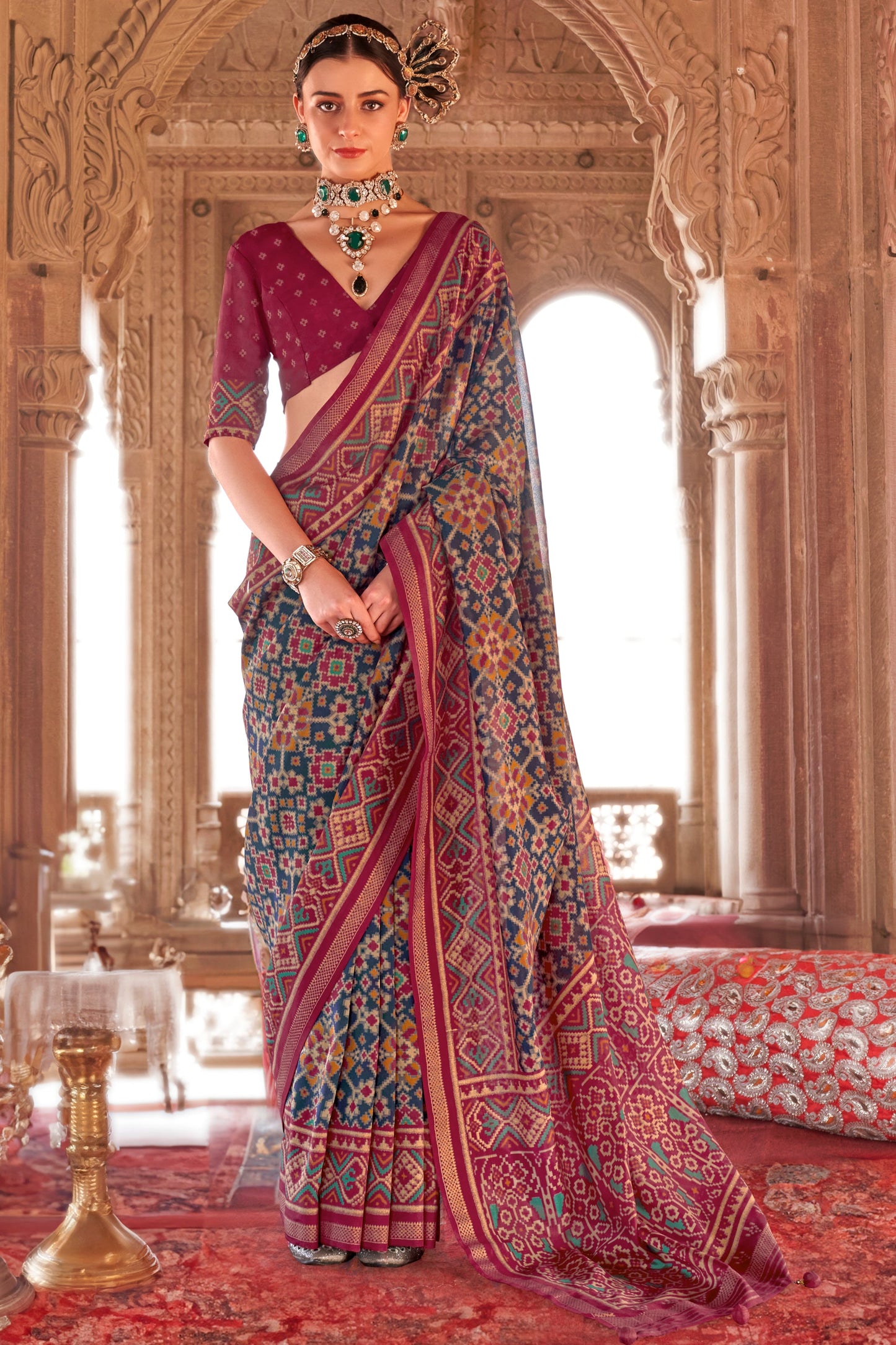 Blue Georgette Patola Saree-ZB134178_1_SareeButa.com