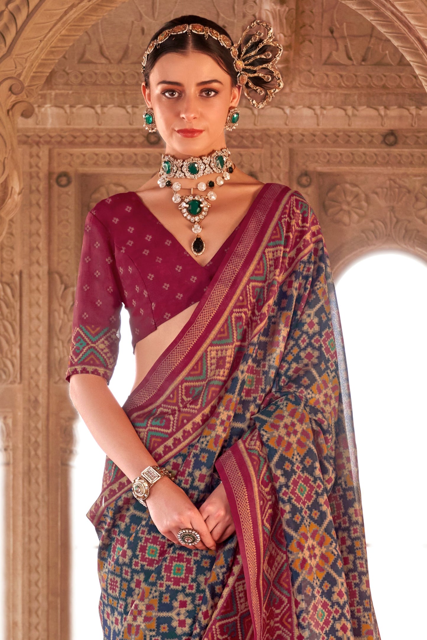 Blue Georgette Patola Saree-ZB134178_3_SareeButa.com