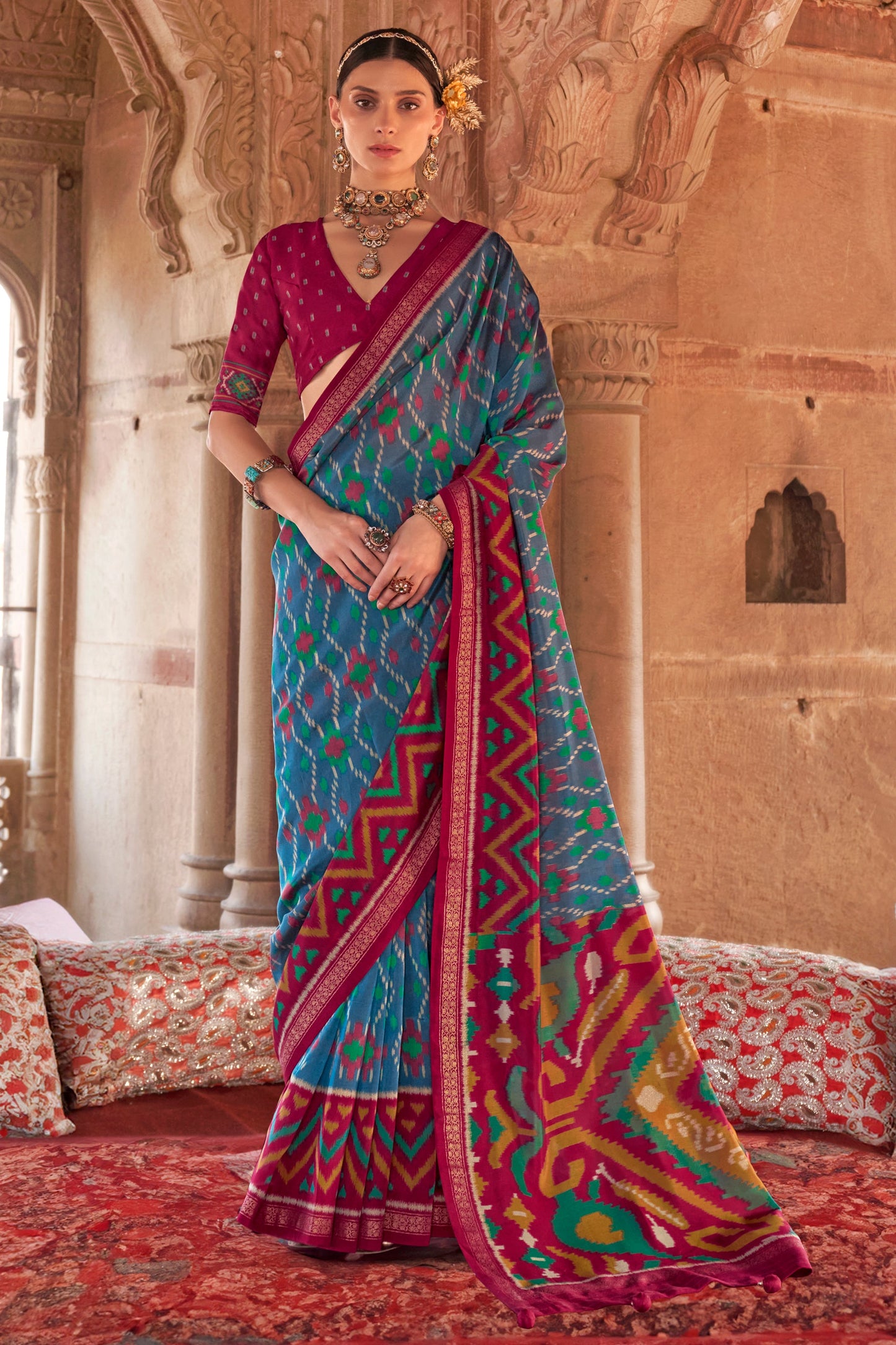 Blue Georgette Patola Saree-ZB134181_1_SareeButa.com