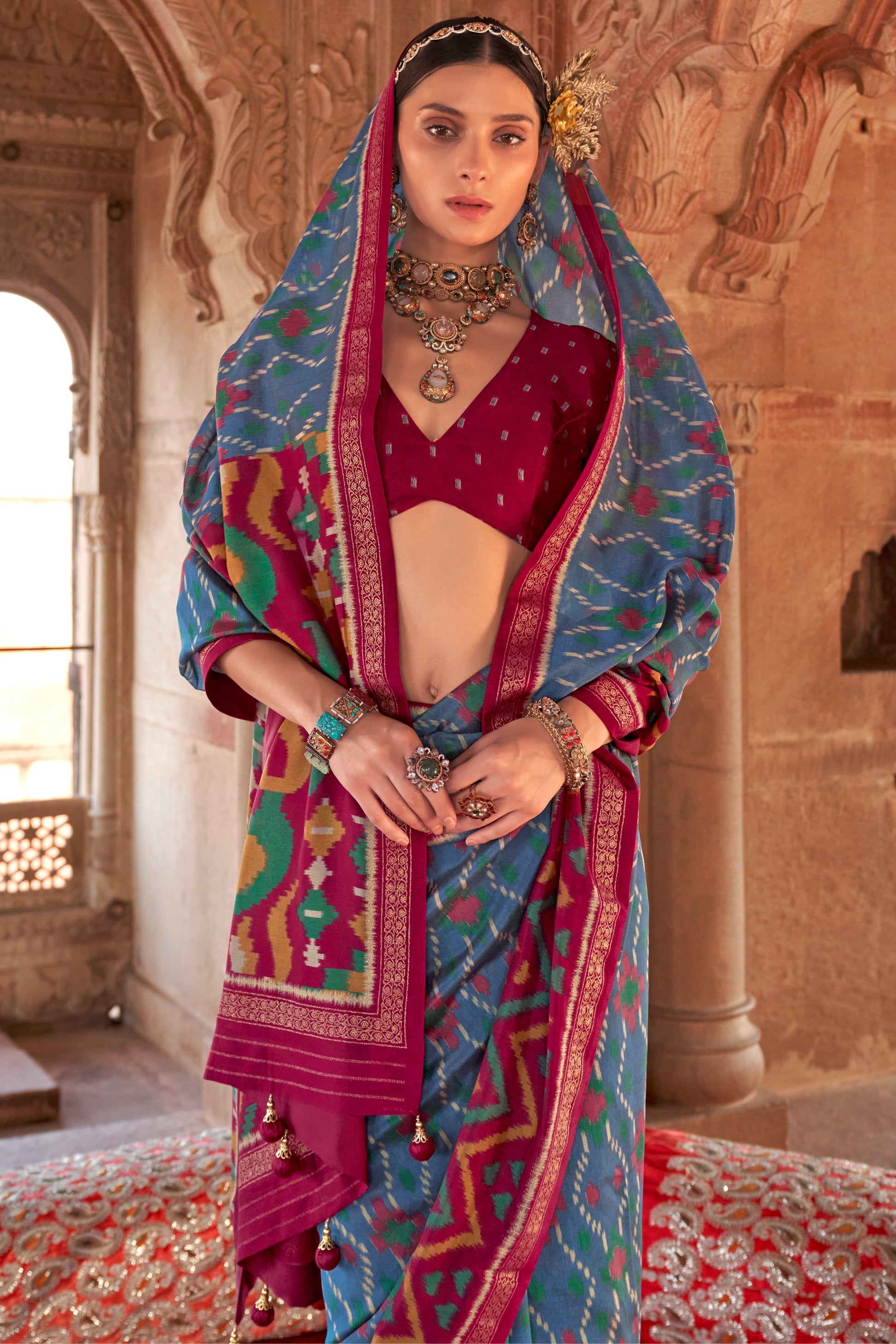 Blue Georgette Patola Saree-ZB134181_2_SareeButa.com