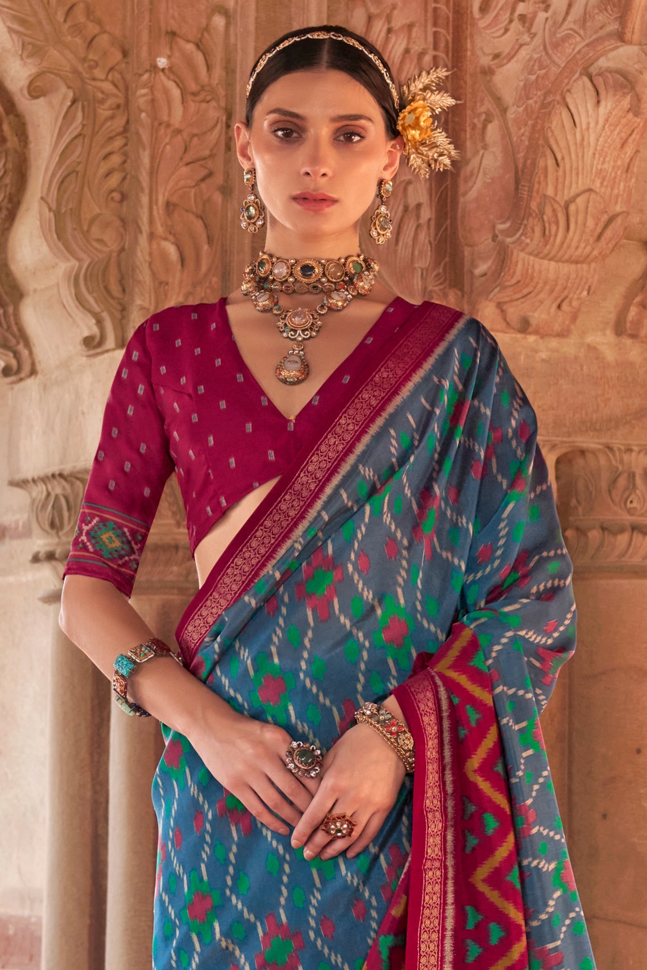 Blue Georgette Patola Saree-ZB134181_3_SareeButa.com