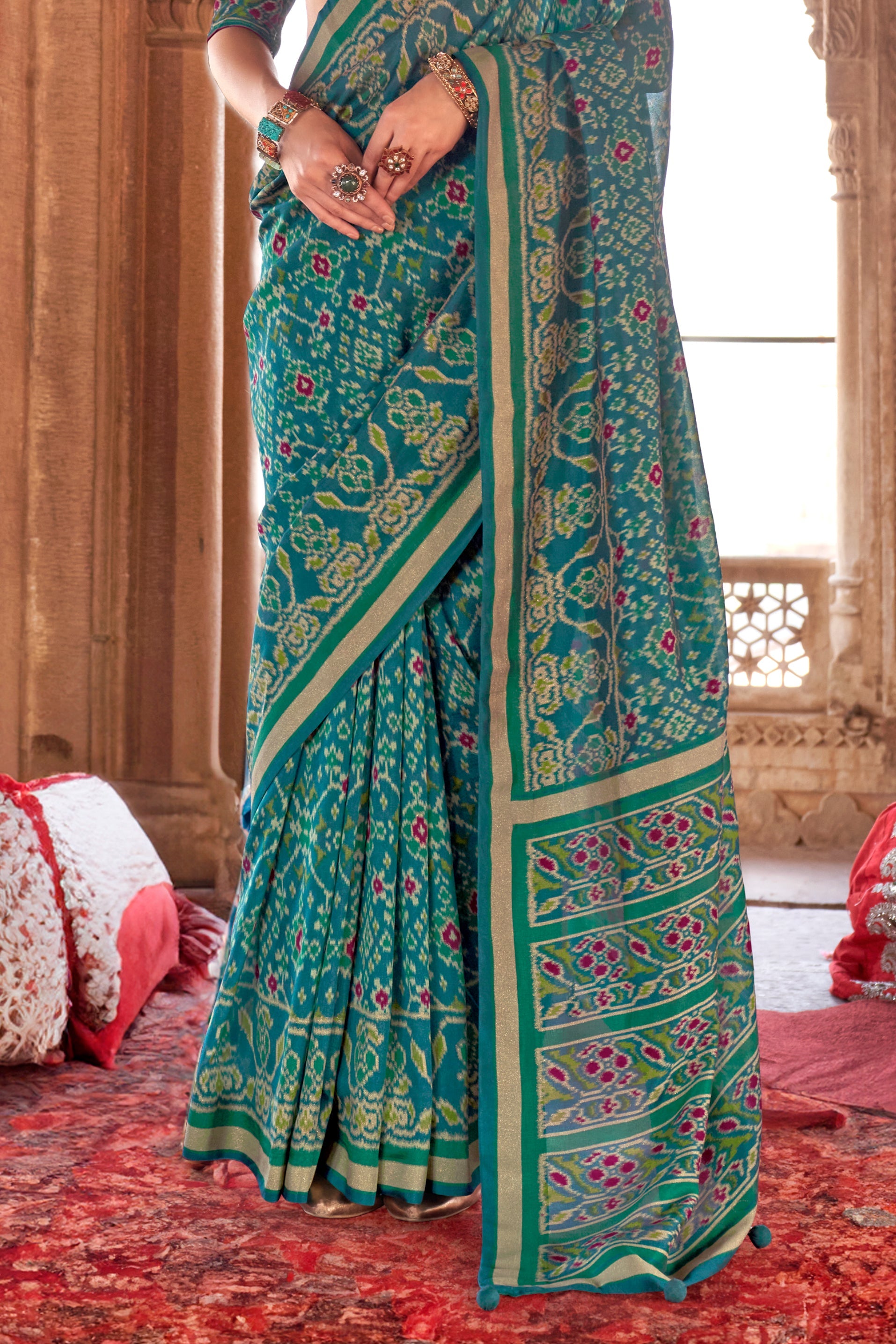 Teal Blue Georgette Patola Saree-ZB134185_4_SareeButa.com