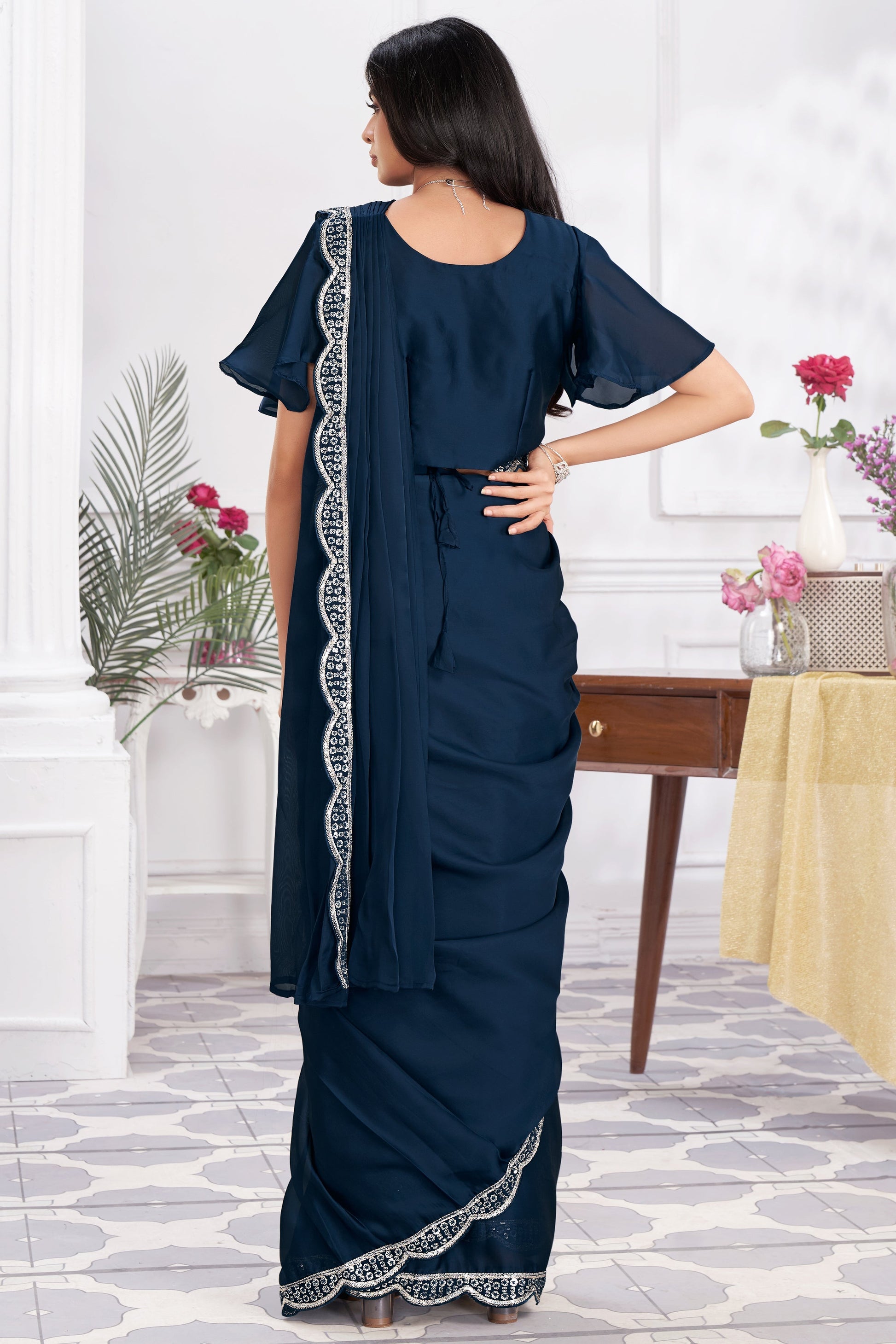 Blue Georgette Readymade Saree With Stitched Blouse-ZB133680_3_SareeButa.com