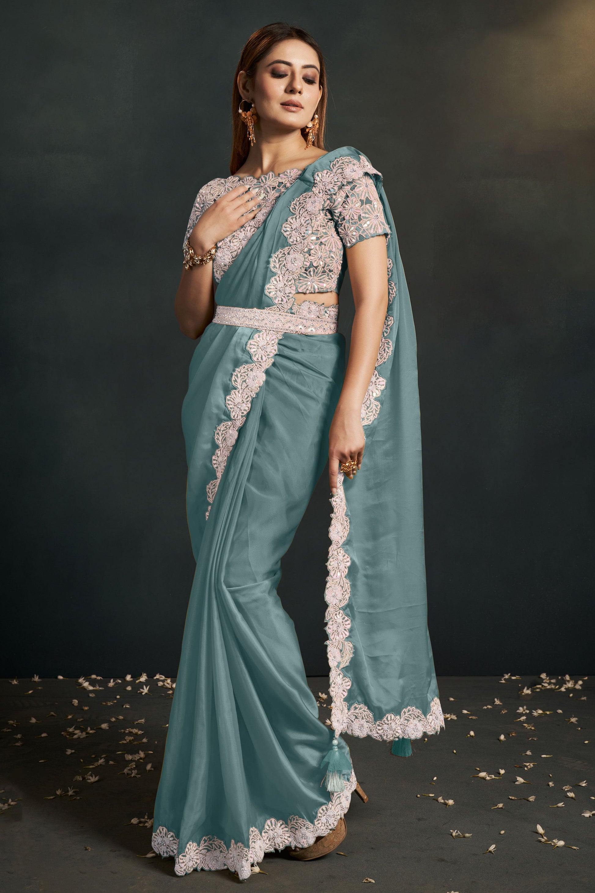 Blue Georgette Silk Readymade Saree-ZB130602_1