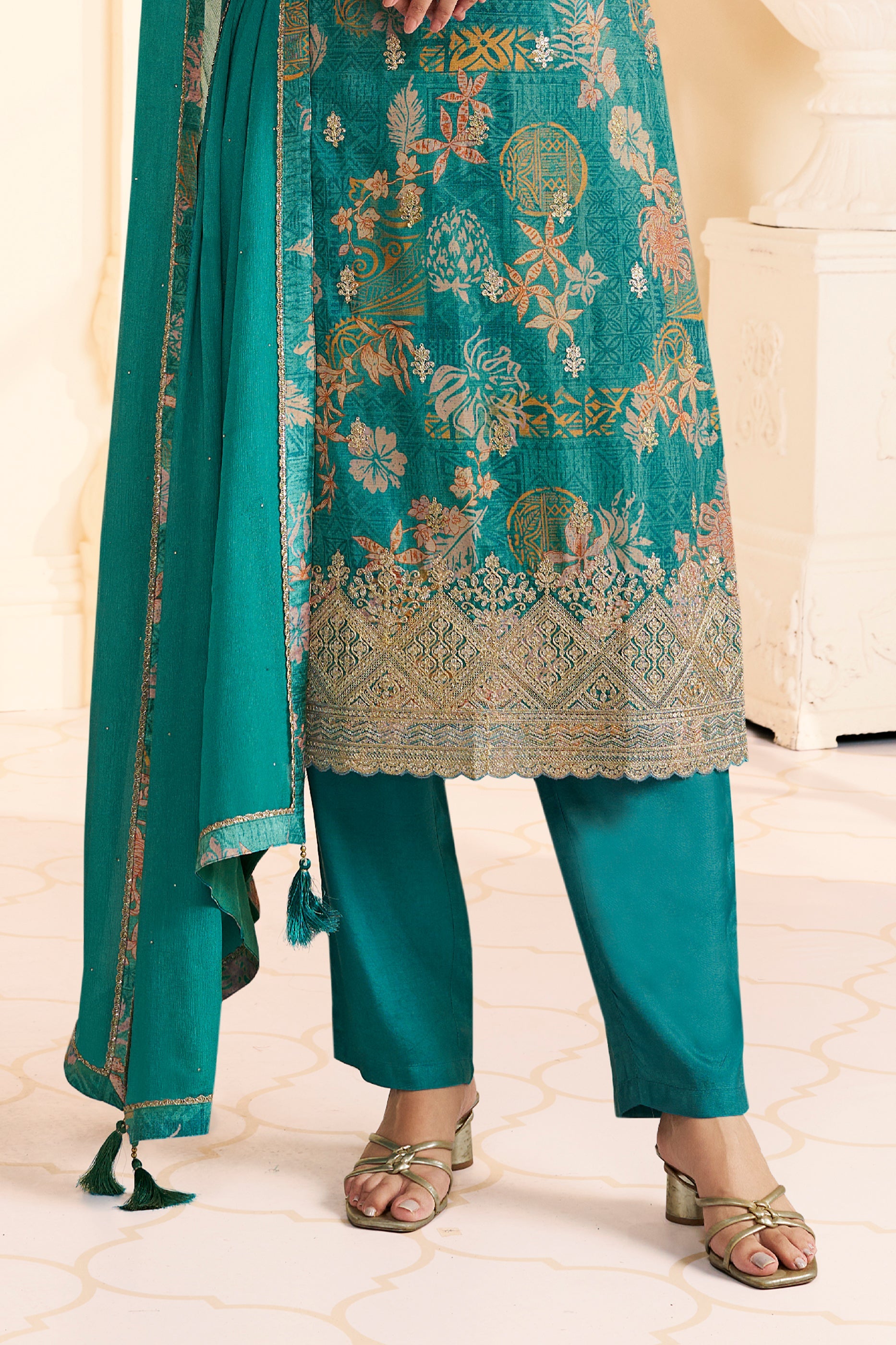 Blue Green Embroidered Chinon Suit-SAR11511_4_SareeButa.com