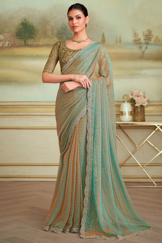 Blue Green Embroidered Georgette Saree-SAR10840_1_SareeButa.com