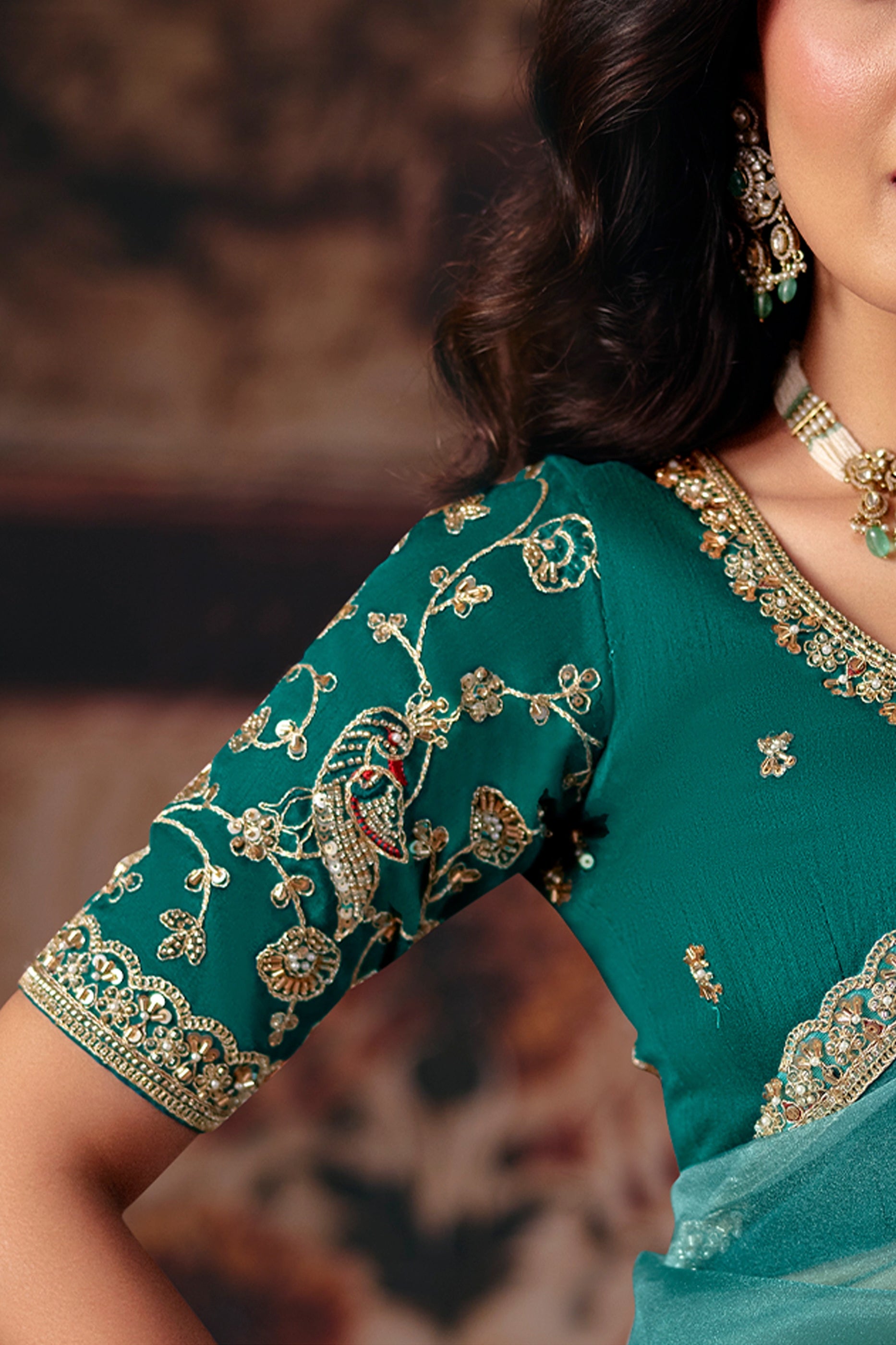 Blue Green Embroidered Organza Saree-SAR13199_2_SareeButa.com