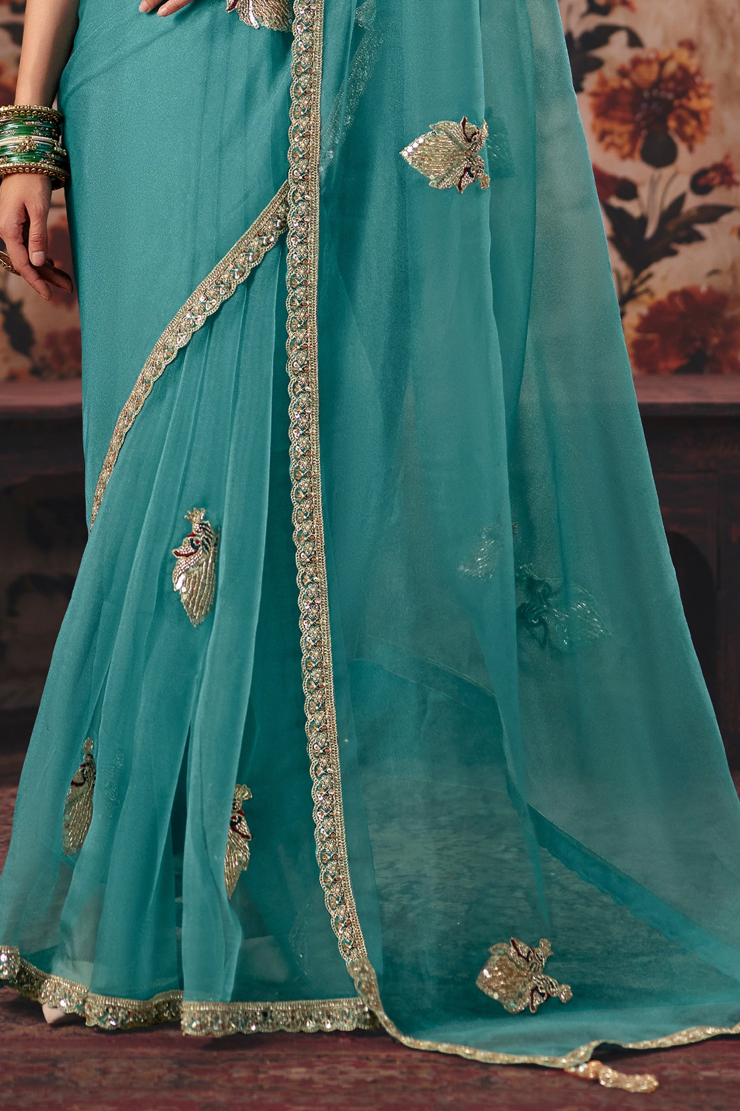 Blue Green Embroidered Organza Saree-SAR13199_5_SareeButa.com