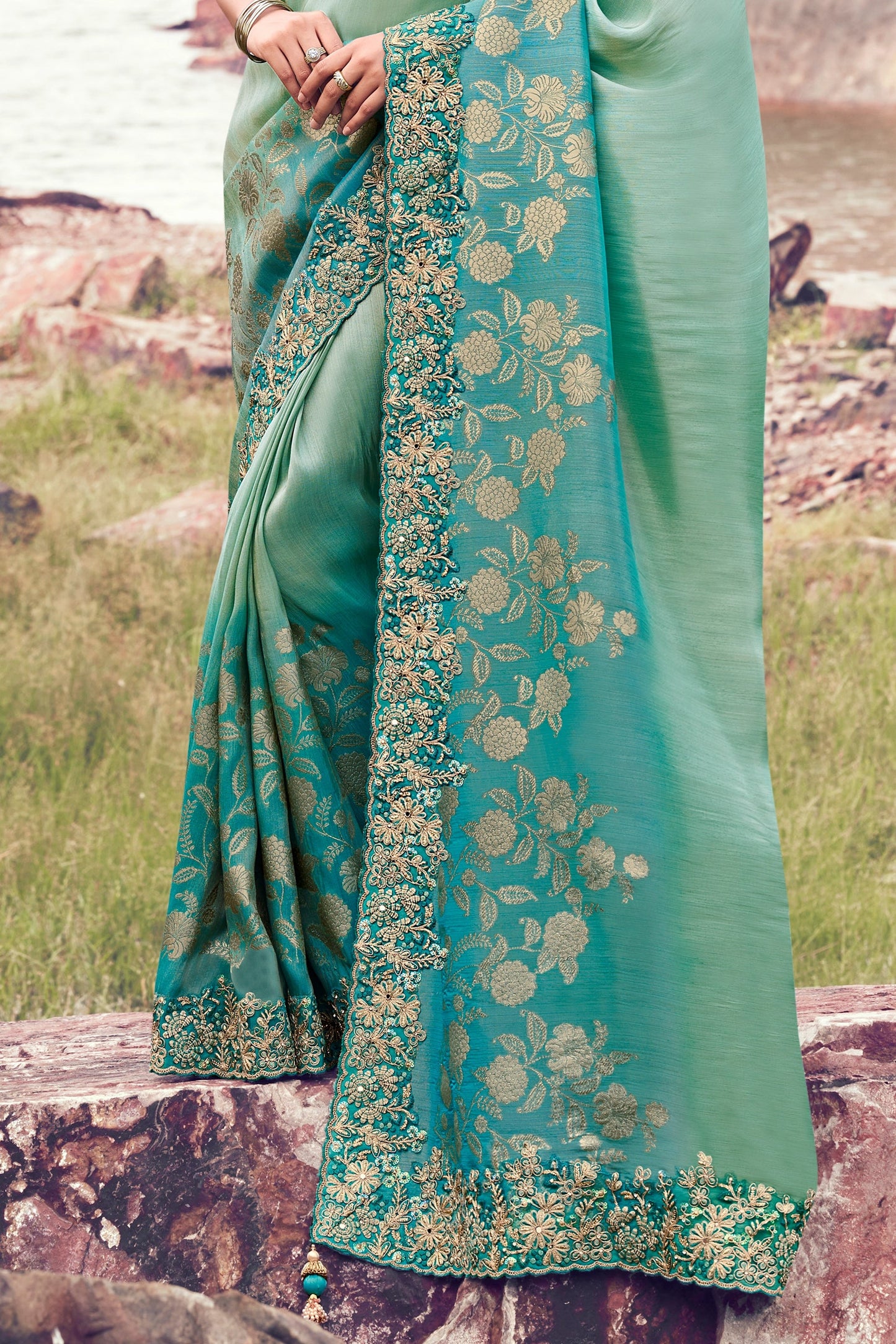 Blue Green Embroidered Woven Tissue Silk Saree-SAR11009_4_SareeButa.com