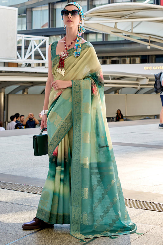 Blue Green Jacqaurd Silk Saree-ZB133852_1_SareeButa.com