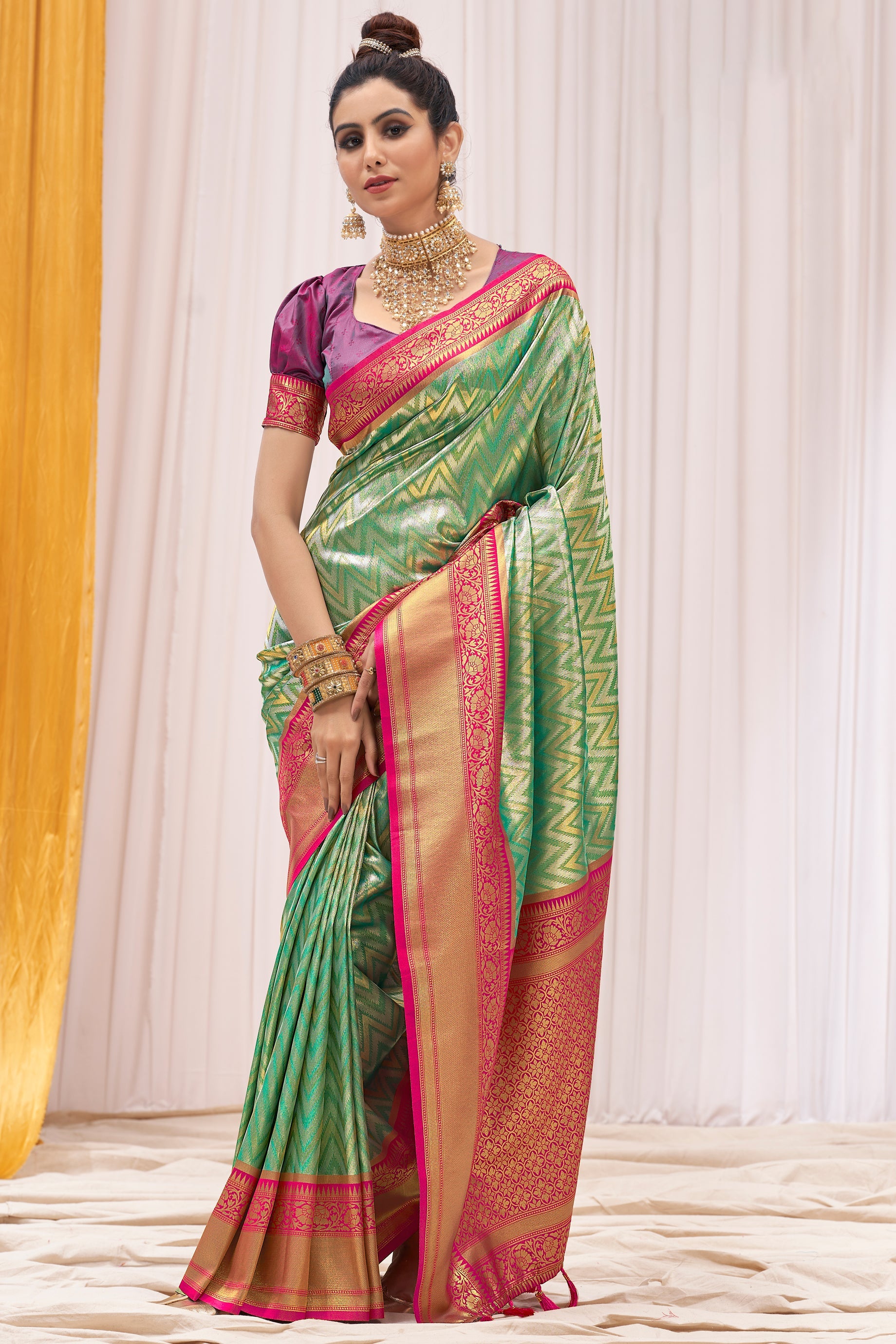 Blue Green Kanjivaram Silk Saree-ZB132322_1